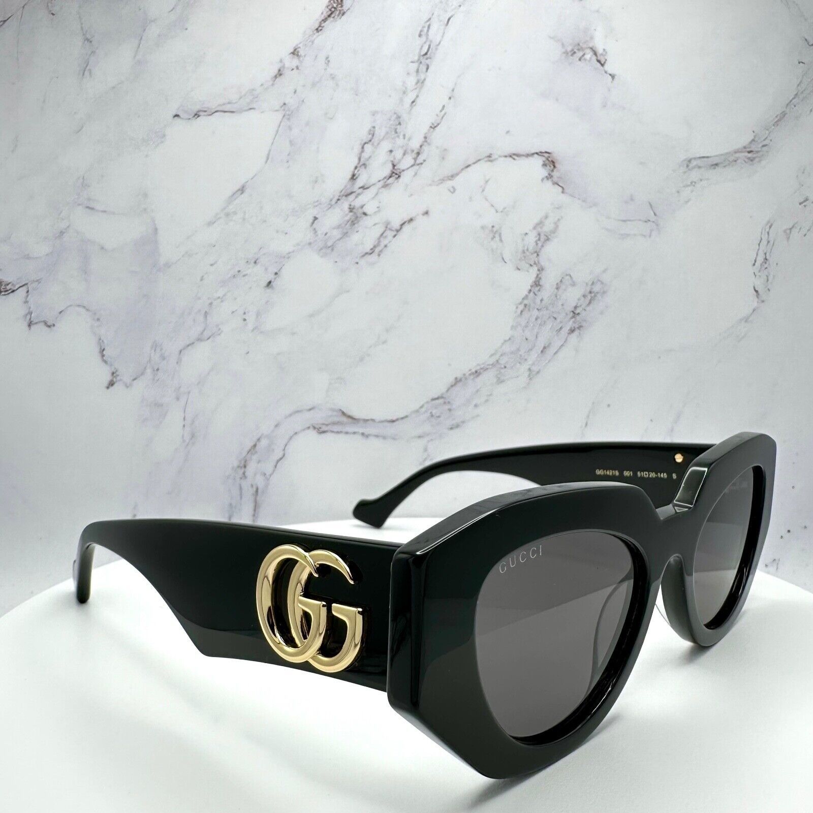 Gucci Sunglasses Black Cat Eye Gold Interlocking GG Logo