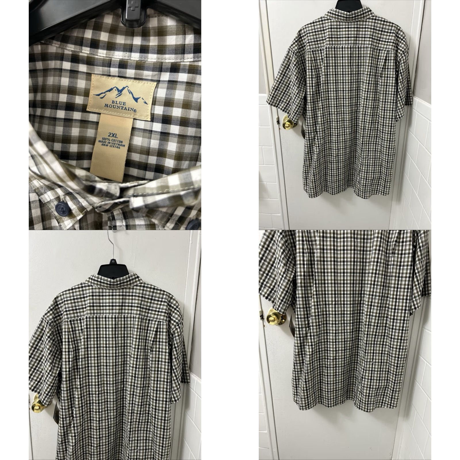 The Mountain Blue Mountain Shirt Mens 2XL Green Oxford Plaid Poplin Button Down Short Sleeve Shirt Size US XXL / EU 58 / 5 - 8 Thumbnail