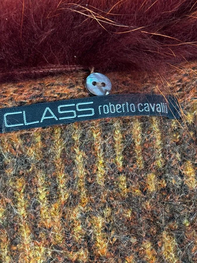 Roberto Cavalli 2000s Roberto Cavalli Vulcano Orange Leopard Fur Collar Mohair & Wool Cardigan Jacket Size M / US 6-8 / IT 42-44 - 14 Thumbnail
