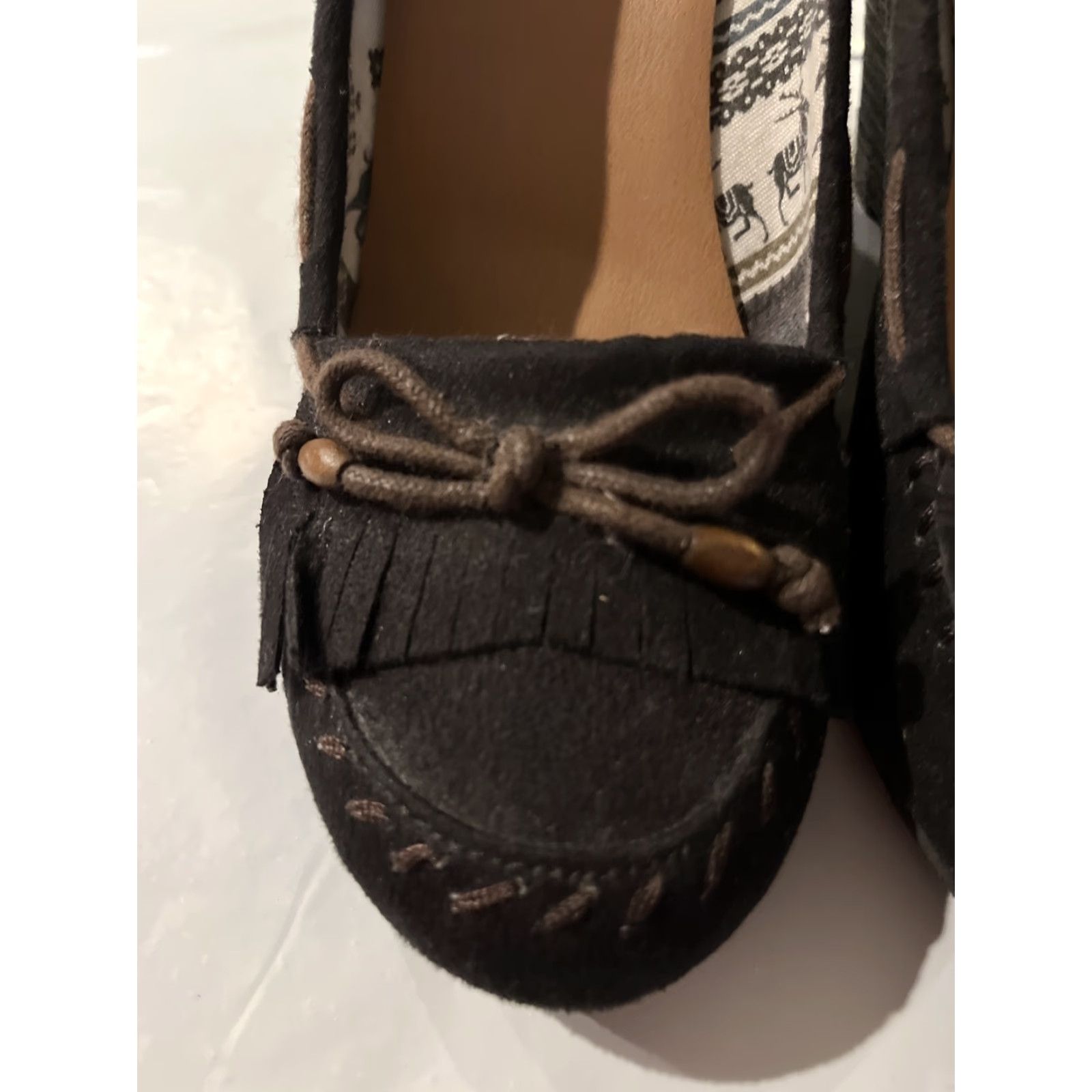 Vintage Bakers Brown Suede Wedges 4” Heel Slip On Bow Fringe Kilties Leather Upper Womens 7.5 EU 7.5 US 7.5 AU High Heel Casual Size US 8 / IT 38 - 6 Thumbnail