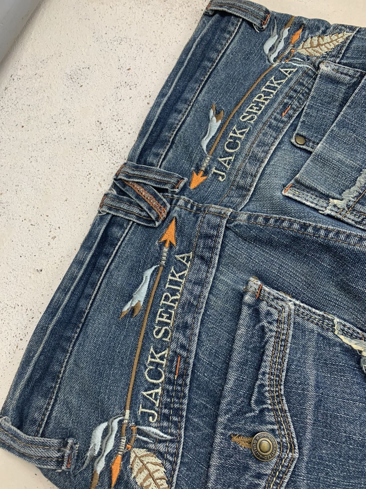 Hysteric Glamour × Japanese Brand Jack Serika Distressed Flare Whisker Arrow Embroidery Y2K Size US 33 - 18 Thumbnail