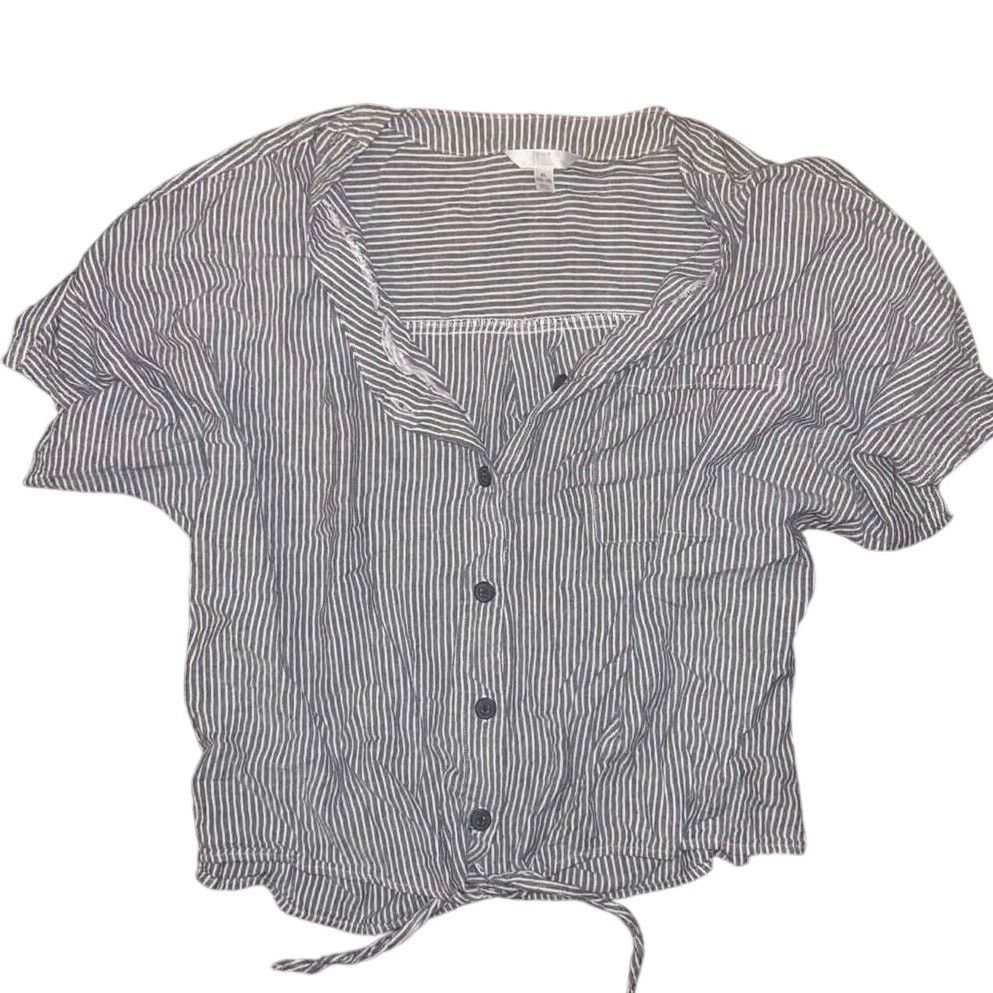 Other Y2K Blue/White Stripe Button Top Front Off Shoulder Crop XL Size XL / US 12-14 / IT 48-50 - 1 Thumbnail