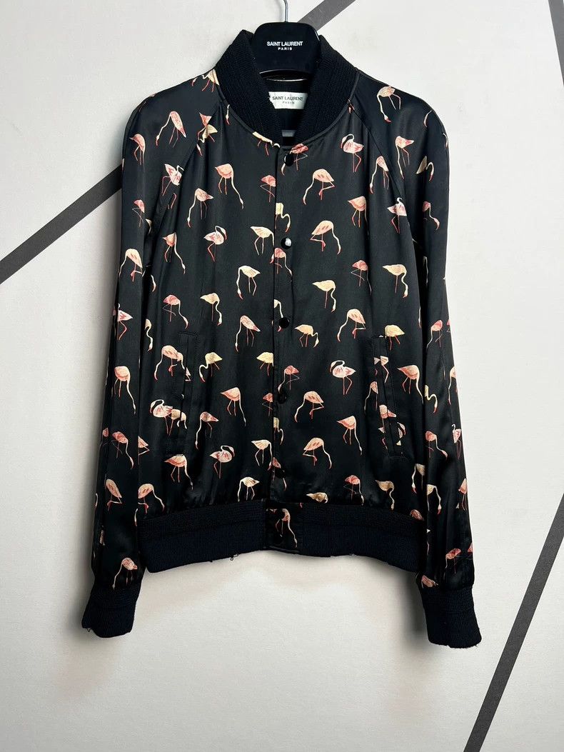 Saint Laurent Paris Flamingo Full Print Silk Jacket