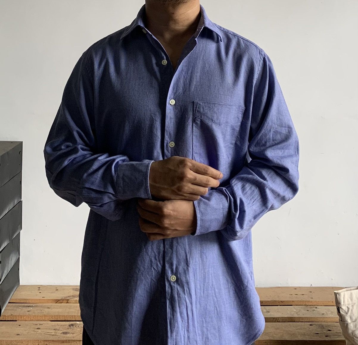 image of Yohji Yamamoto Durban A.a.r Vintage Shirt Button Up in Blue, Men's (Size Large)