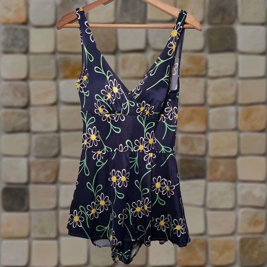 Jantzen VINTAGE Jantzen Bathing Suit Dress Blue Daisy Flowers 16 60s 70s USA Size XXL / US 16-18 / IT 52-54 - 1 Thumbnail