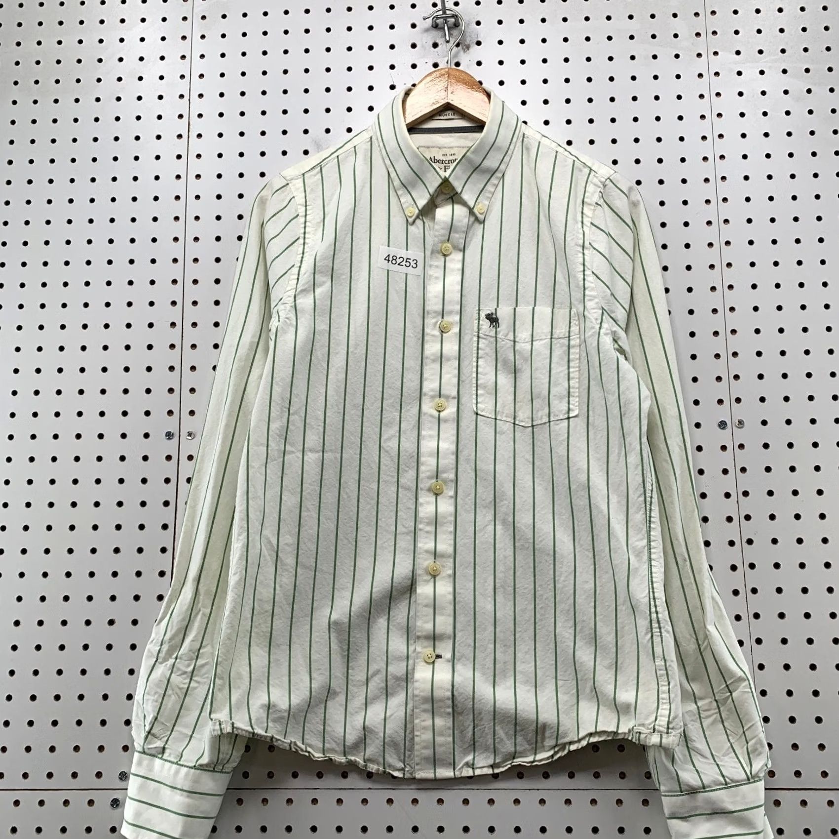 Abercrombie & Fitch Abercrombie & Fitch Button Up Shirt Mens M White Green Striped Heavyweight Shirt Button-Up Mens Size US M / EU 48-50 / 2 - 4 Thumbnail