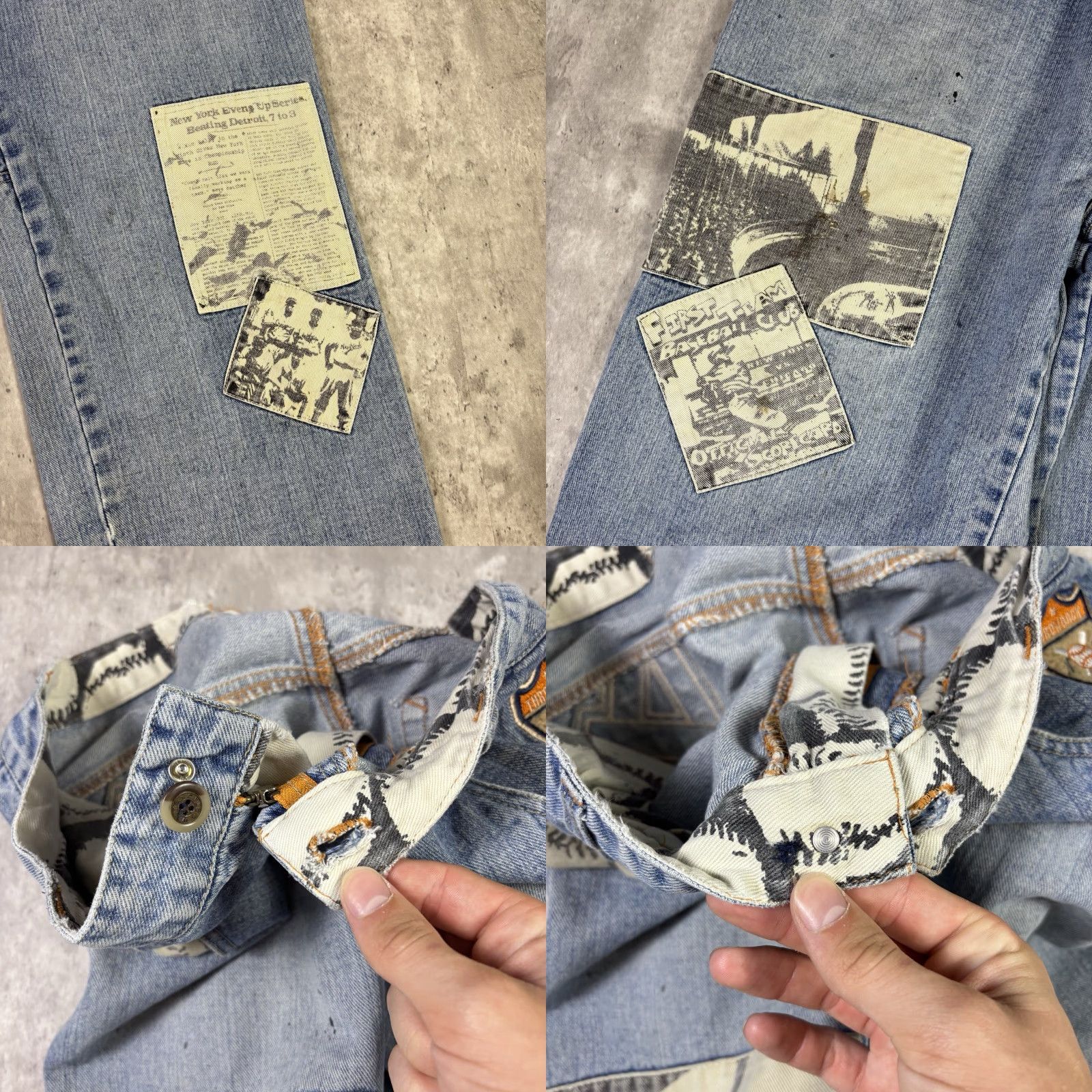 Denime VINTAGE First Team Jeans Patchwork Baseball Y2K Baggy Wide Leg Denim Adult 36x32 Blue Cotton Denim 80s Mens Jeans Size US 36 / EU 52 - 9 Thumbnail