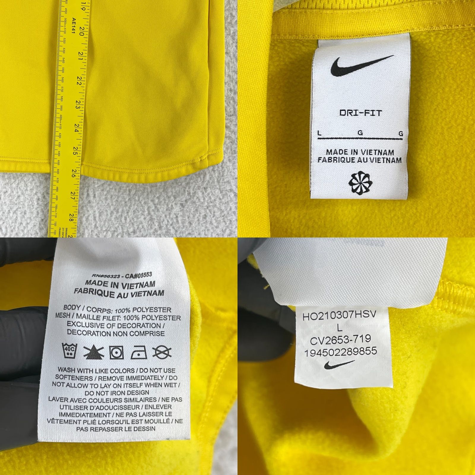 Nike Nike Dri-Fit Legends Soccer Sweater Large Yellow 1/4 Zip Long Sleeve Pullover Size US L / EU 52-54 / 3 - 8 Thumbnail