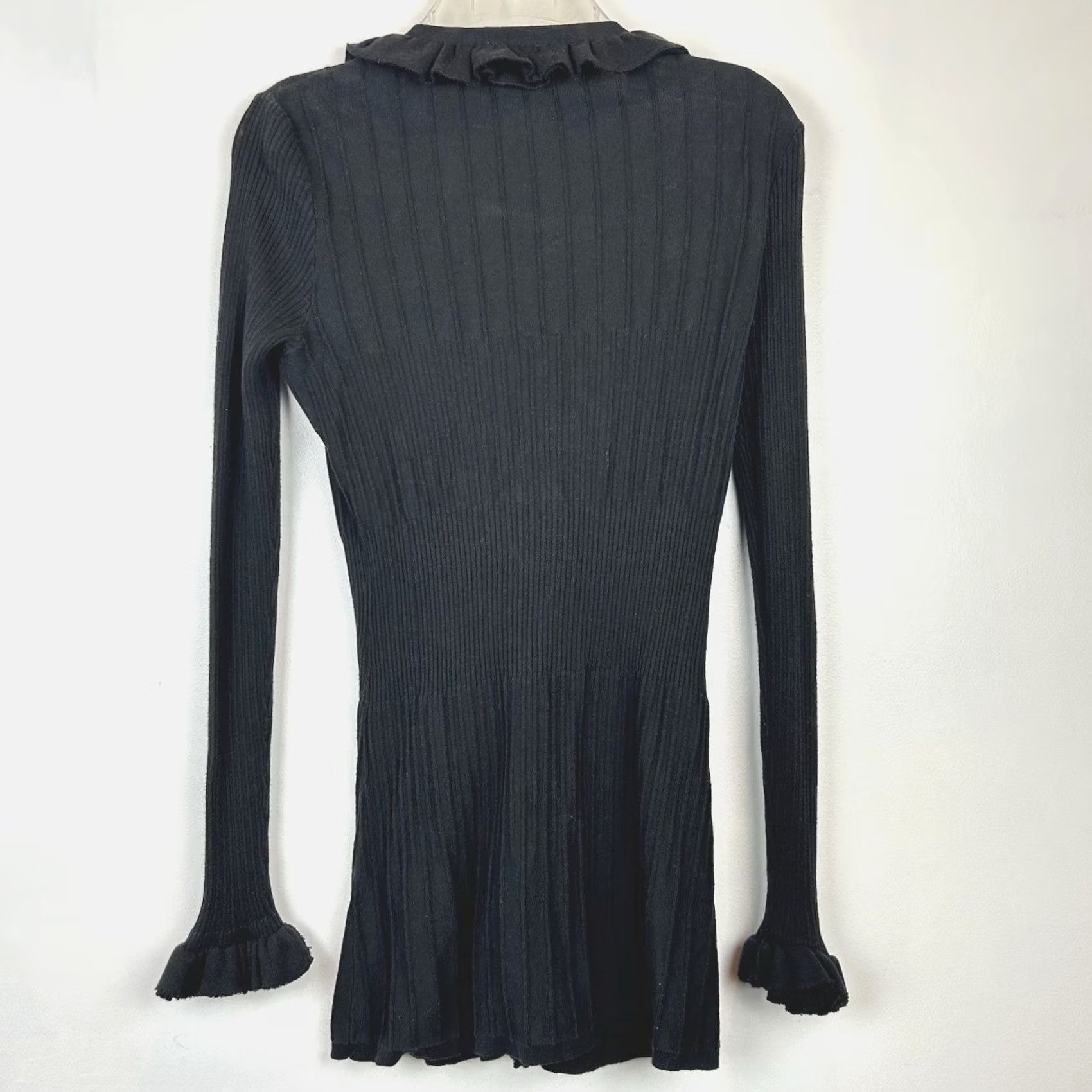 Vintage Etcetera Cardigan Sweater Womens Small Ruffled Black Cotton Knit All Seasons Lightweight Long Sleeve Regular Size S Size S / US 4 / IT 40 - 2 Thumbnail