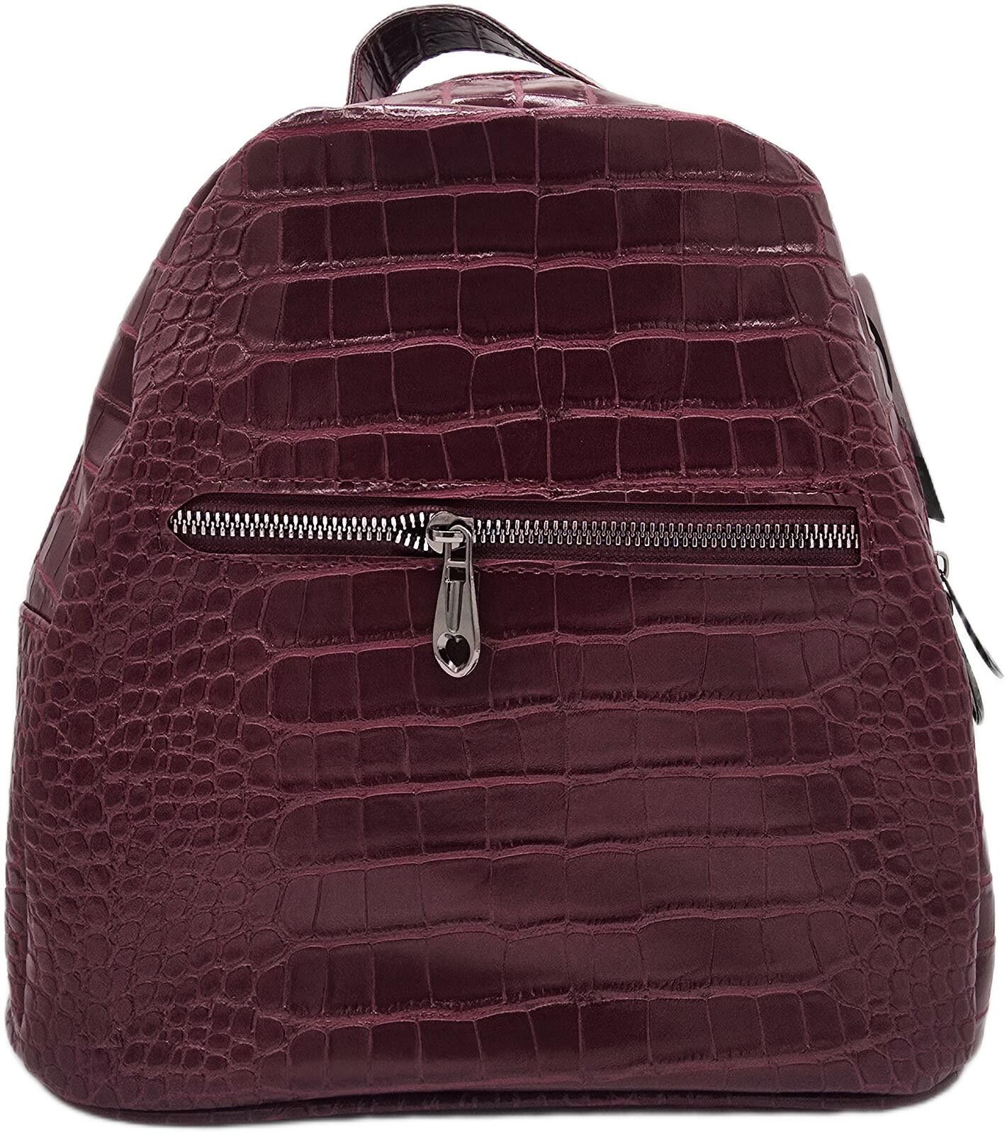 The Unbranded Brand Elegant Burgundy Faux Crocodile Leather Backpack Size ONE SIZE - 2 Thumbnail