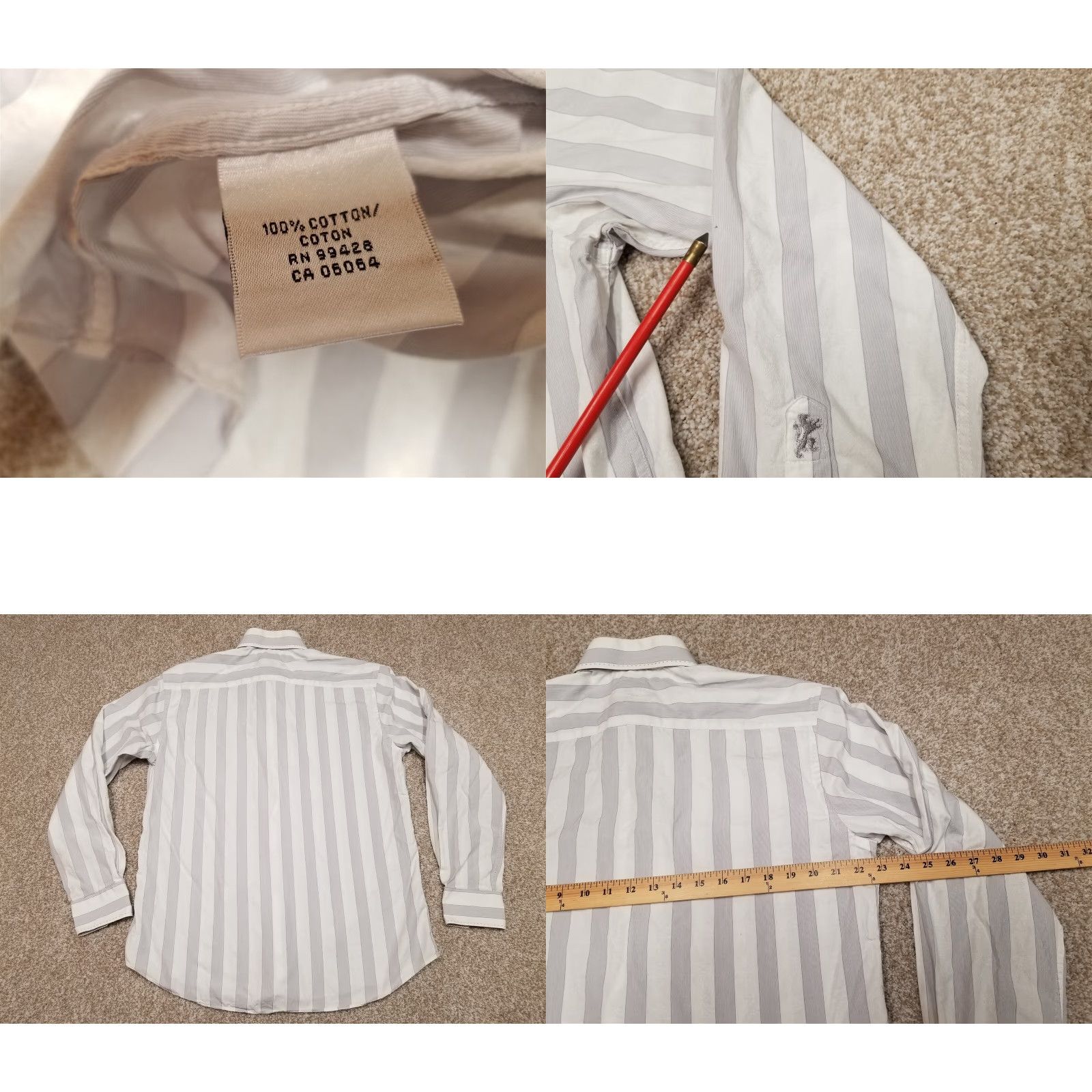 BUGATCHI BUGATCHI Shirt Mens Medium Gray Stripe Button Long Sleeve Casual Outdoor FLAWS Size US M / EU 48-50 / 2 - 8 Thumbnail