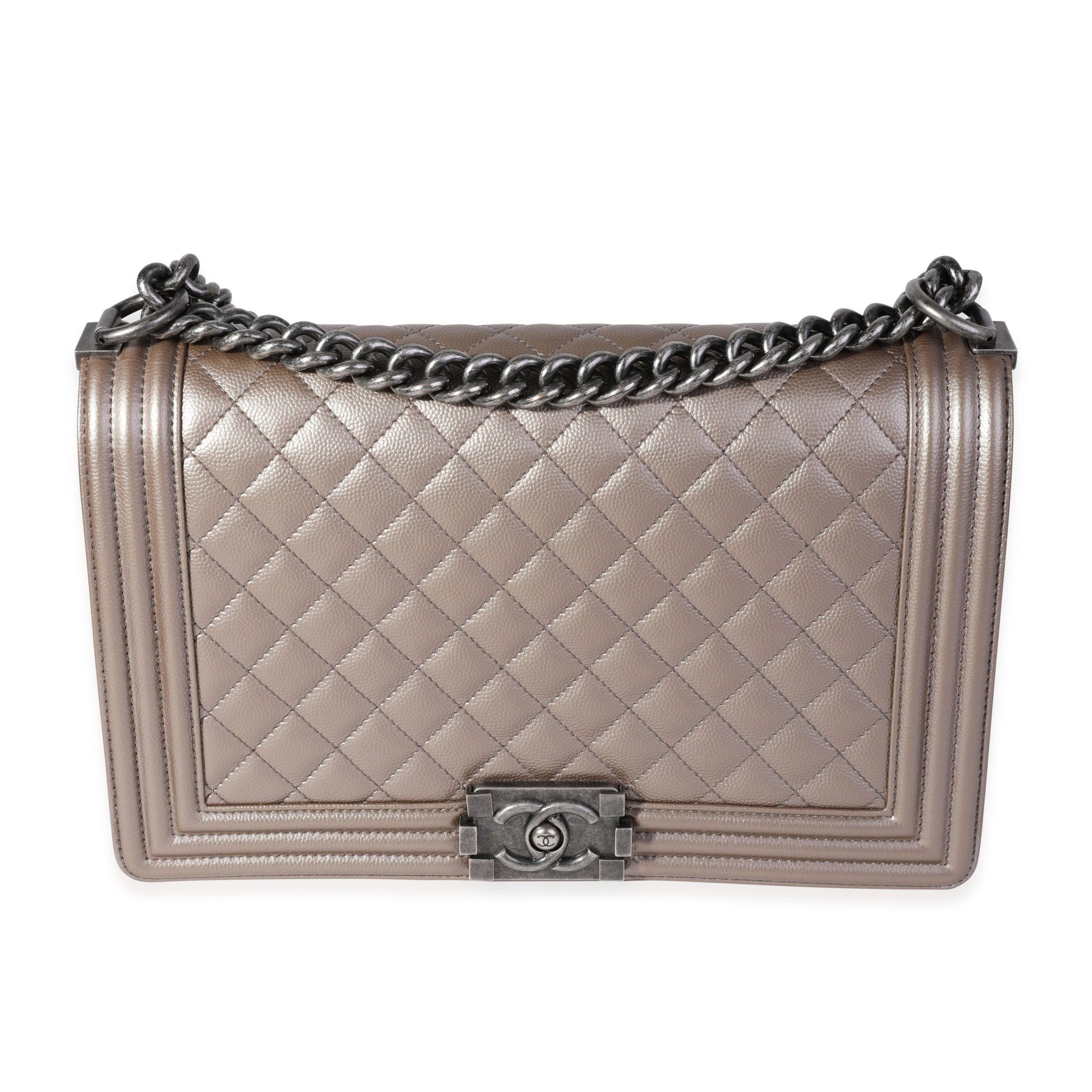 Chanel Pewter Quilted Caviar Medium Boy Bag