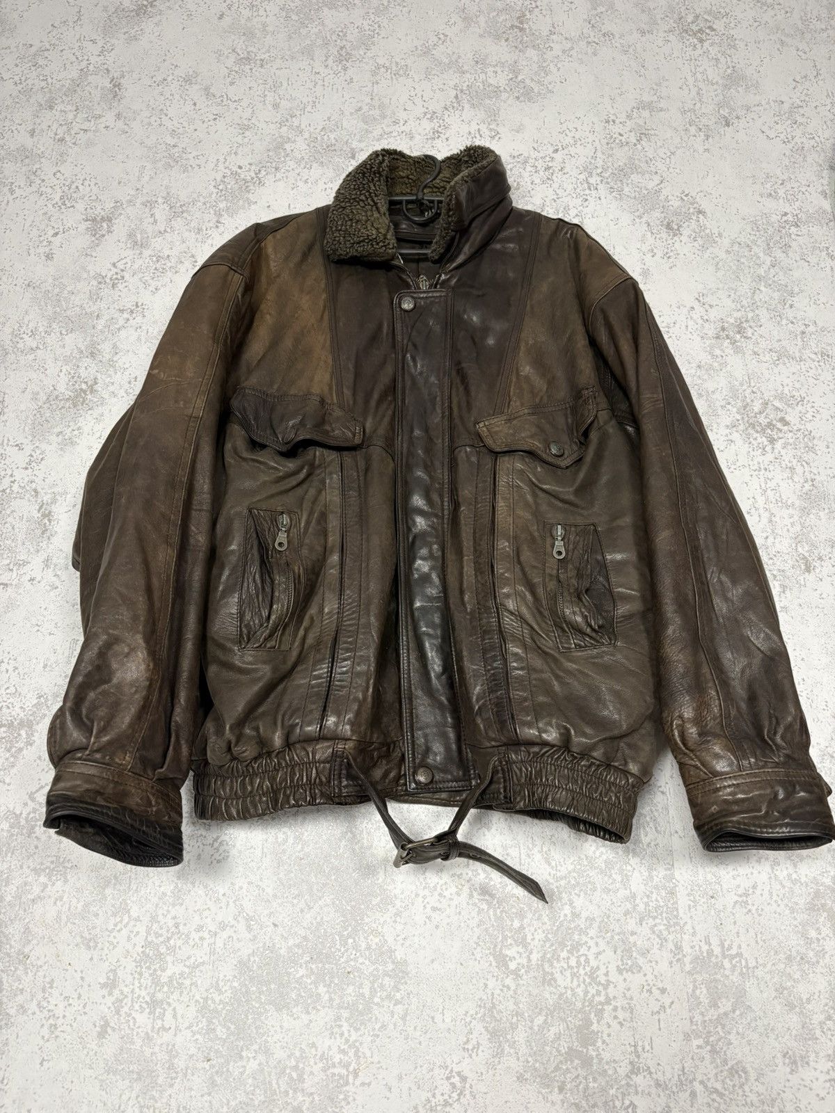 Vintage 80s Vintage Leather Aviator Bomber Jacket Sherpa Lined Size US XL / EU 56 / 4 - 2 Thumbnail