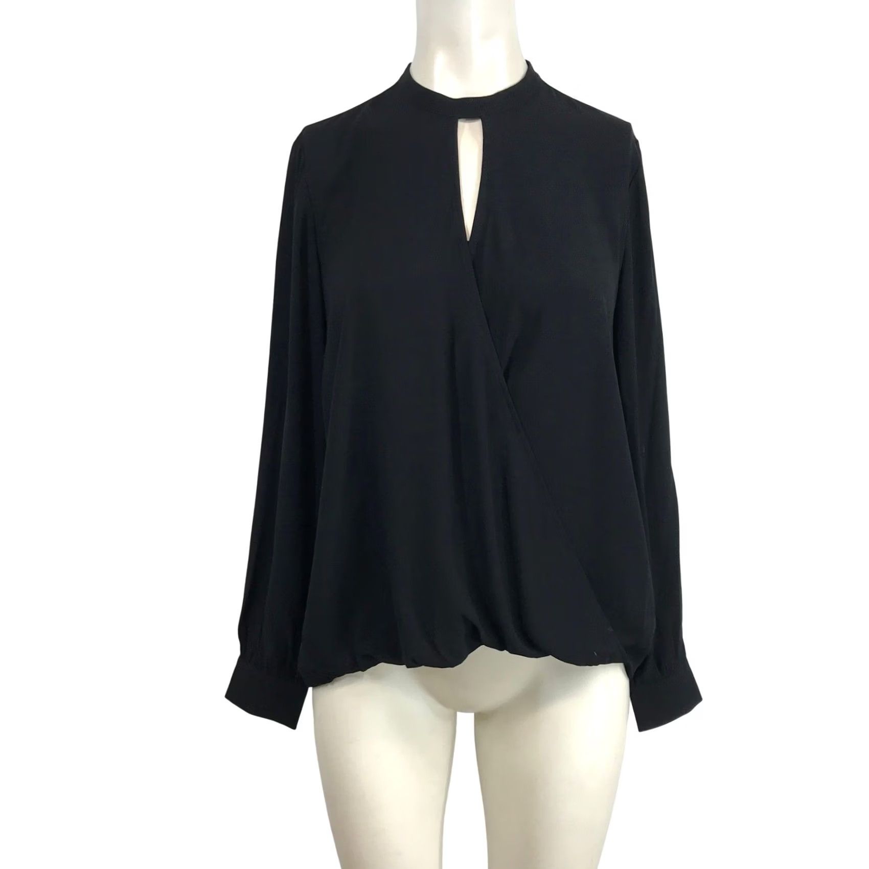 Eileen Fisher Eileen Fisher Blouse XS XXS Black Silk Mock Neck Keyhole Wrap Front Button Back Closure long sleeve Women's 2XS 100% Silk Size XXS / US 00 / IT 34 - 2 Thumbnail