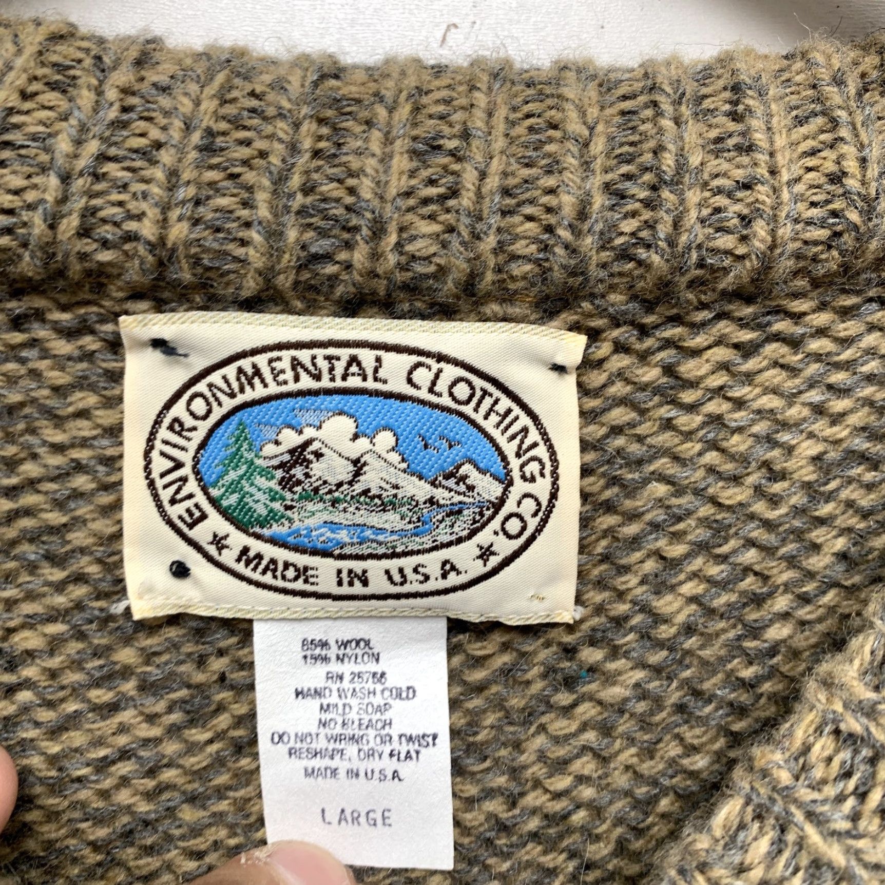 CO VINTAGE Environmental Clothing Co. Wool Knit Sweater Large Brown 90s Pullover Mens Size US L / EU 52-54 / 3 - 4 Thumbnail