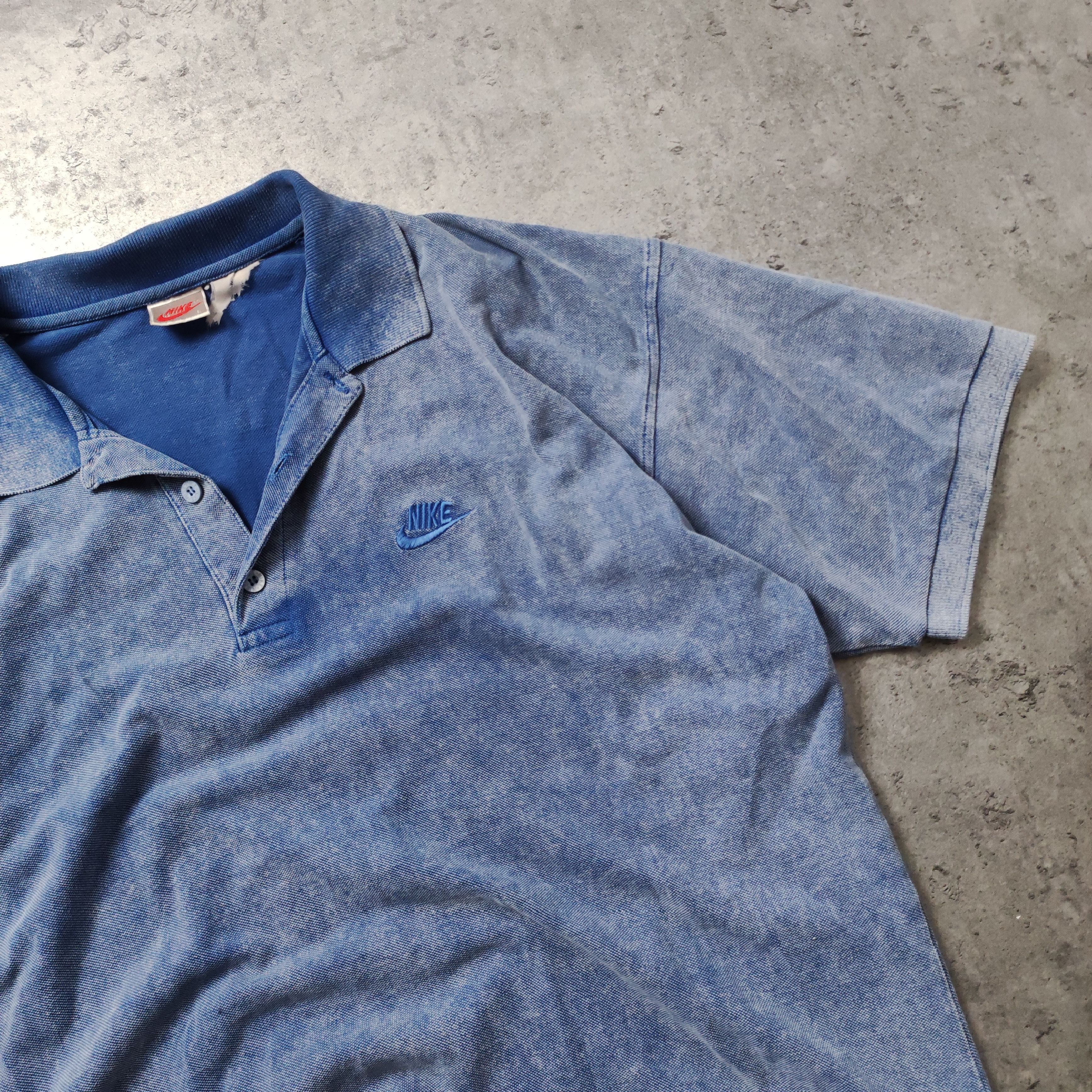 Nike × Vintage RARE 90s Washed Blue Skate HipHop Baggy Nike Polo Shirt Size US M / EU 48-50 / 2 - 4 Thumbnail