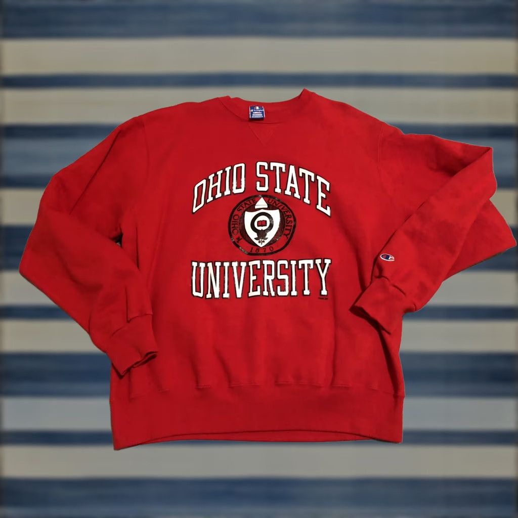 Champion VINTAGE Champion Ohio State University Crewneck Sweater Mens 2XL Red Cotton Blend USA Cobb 28" 24.5" Pit to Pit Size US XXL / EU 58 / 5 - 1 Thumbnail