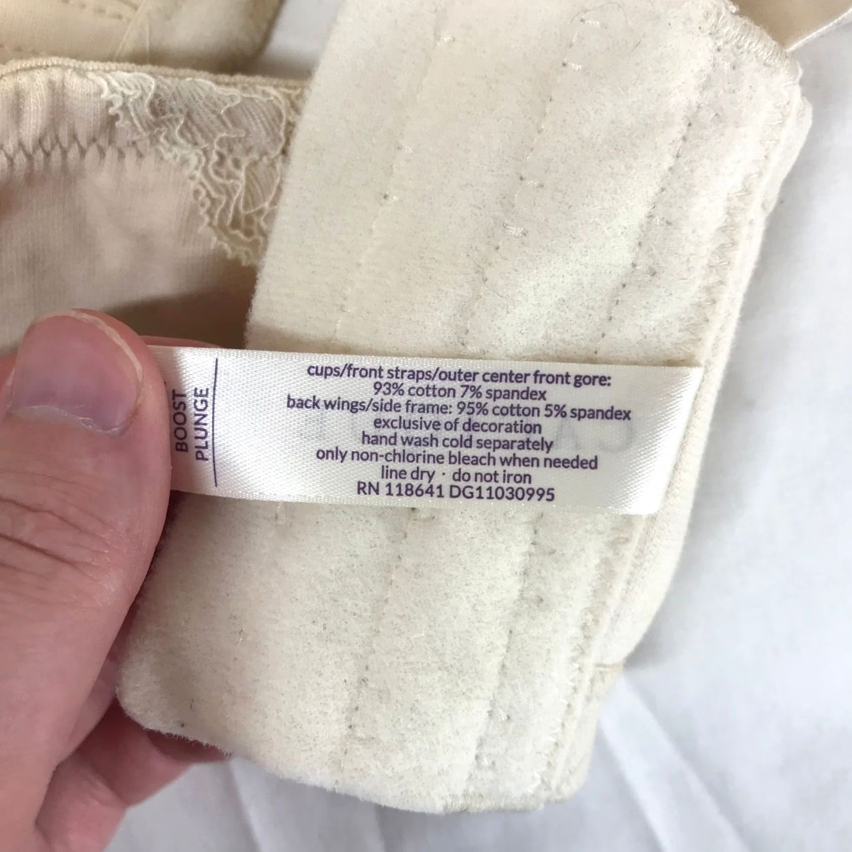 Vintage Cacique Beige Cotton Lace Trim Underwire Boost Plunge Bra 42DDD Women Size ONE SIZE - 6 Thumbnail