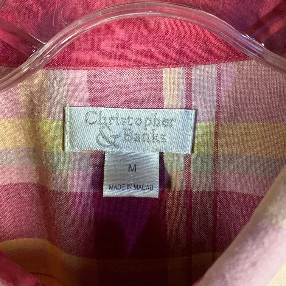 Other Christopher & Banks Top Women's Medium Plaid Button Up Pink Size M / US 6-8 / IT 42-44 - 2 Thumbnail
