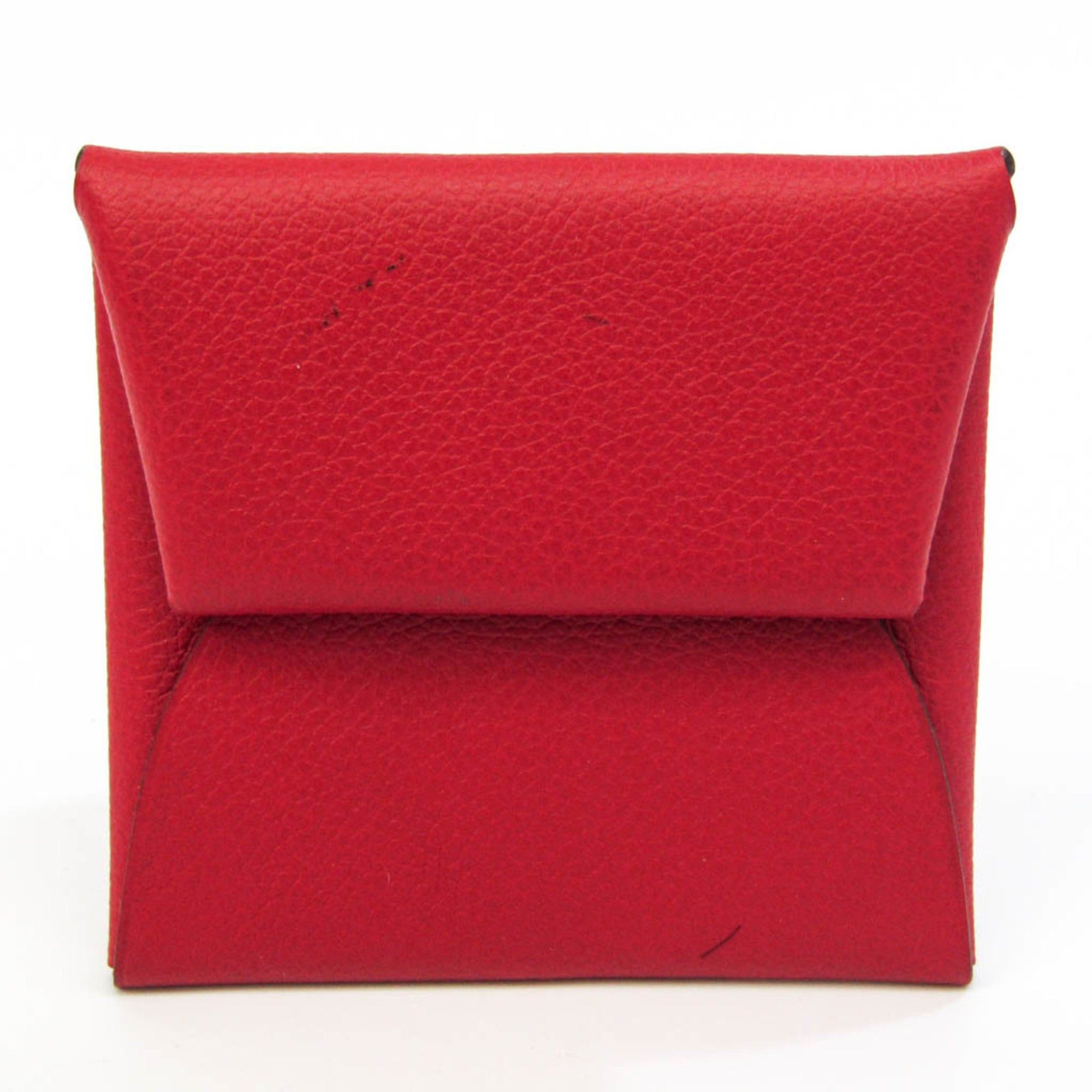 image of Hermes Bastia Women's Leather Coin Purse/coin Case Red Color in Black