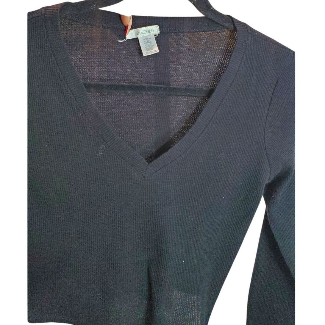 Other Bozzolo Black V-Neck Long Sleeve Ribbed Crop Top M Size M / US 6-8 / IT 42-44 - 3 Thumbnail