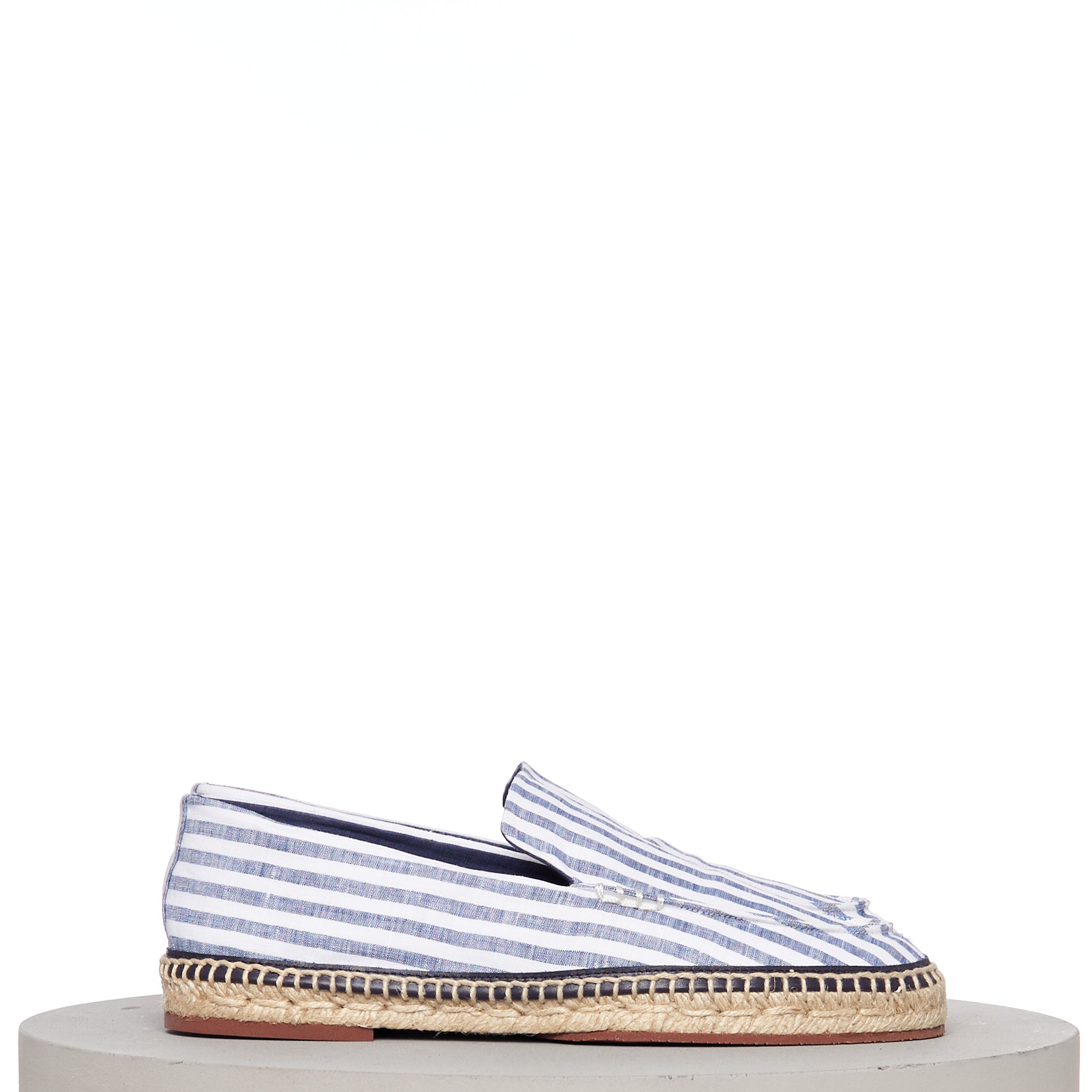 image of Loro Piana Seaside Walk Espadrilles In Soft Blue Stripe Linen Shoes in Soft Blue Stripes (Size 7)
