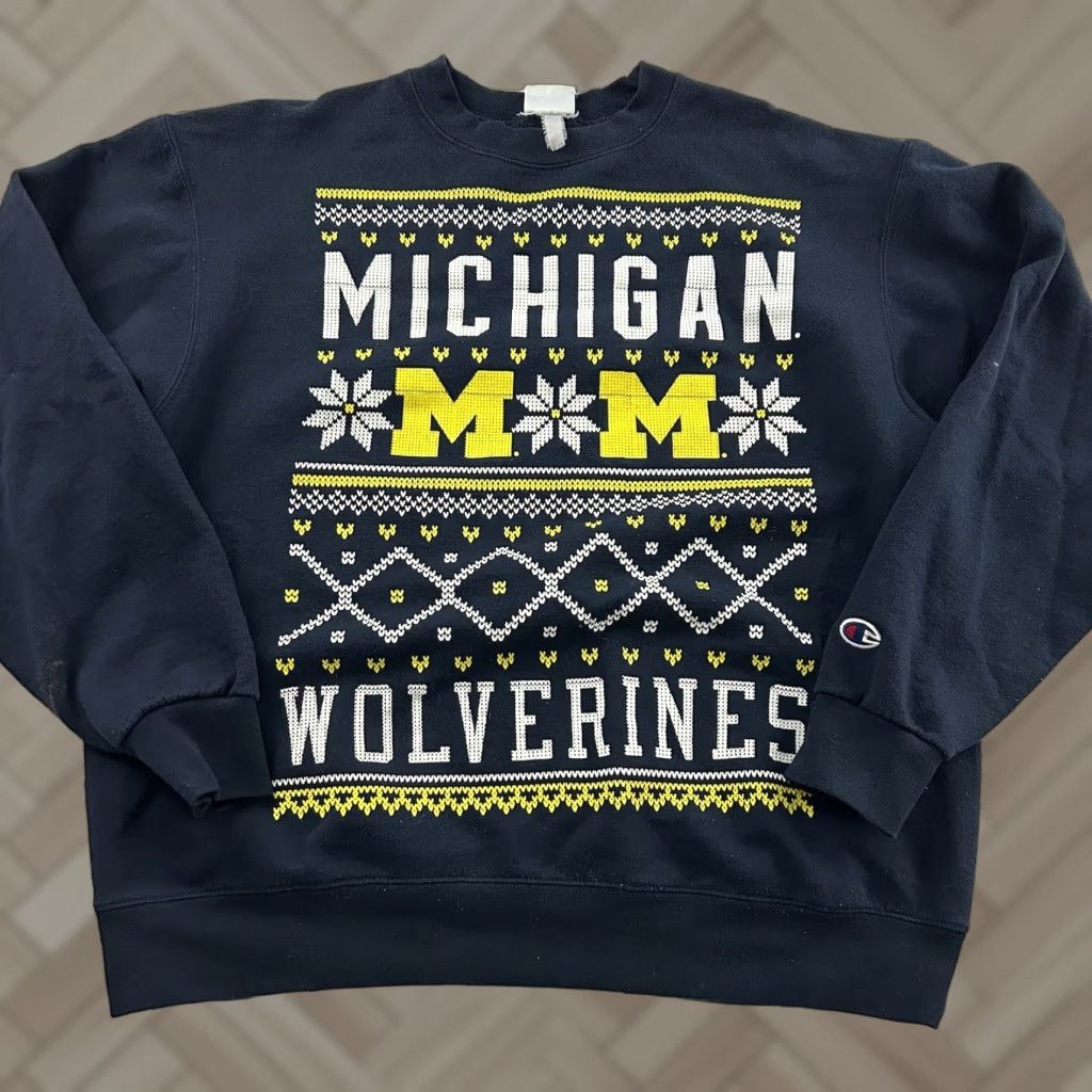 Champion Champion Michigan Wolverines Christmas Crewneck Sweatshirt Men L Blue Size US L / EU 52-54 / 3 - 1 Thumbnail