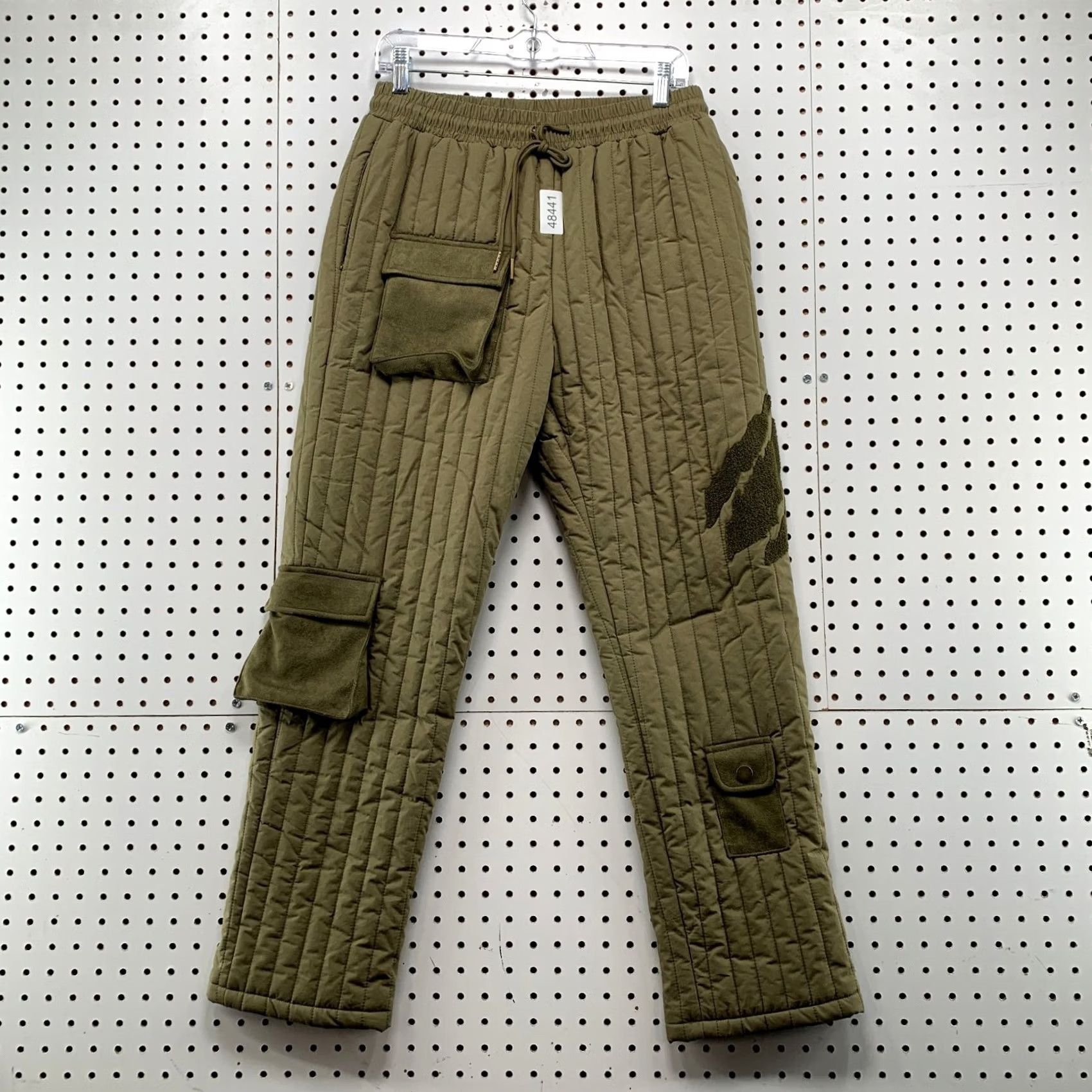 Olive Tier Cargo Pants Mens M Olive Green Quilted Insulated Retro Size 32" / US 10 / IT 46 - 2 Thumbnail
