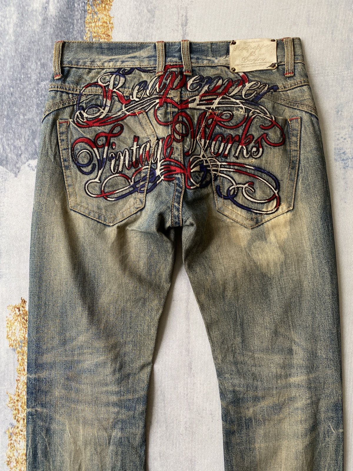 If Six Was Nine Red Pepper Japan Mud Wash Rusty Ed Hardy Design Jeans Size US 33 - 11 Thumbnail