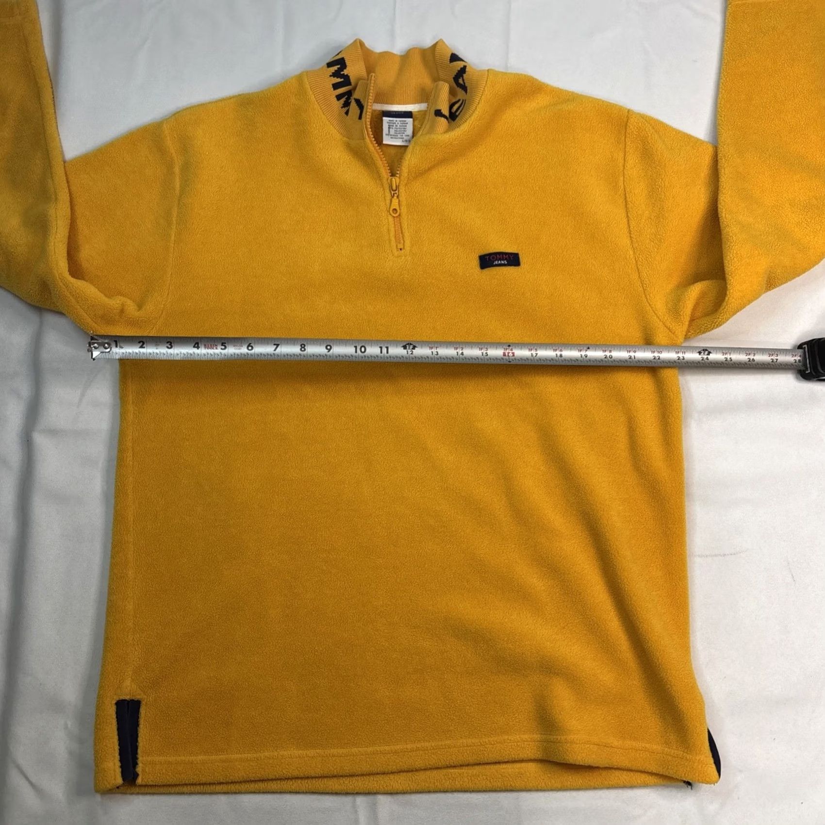 Tommy Hilfiger VINTAGE Tommy Jeans Quarter Zip Fleece Sweater Men’s Large Yellow Collar Spellout Mens L Yellow Pullover Fleece Size US L / EU 52-54 / 3 - 5 Thumbnail