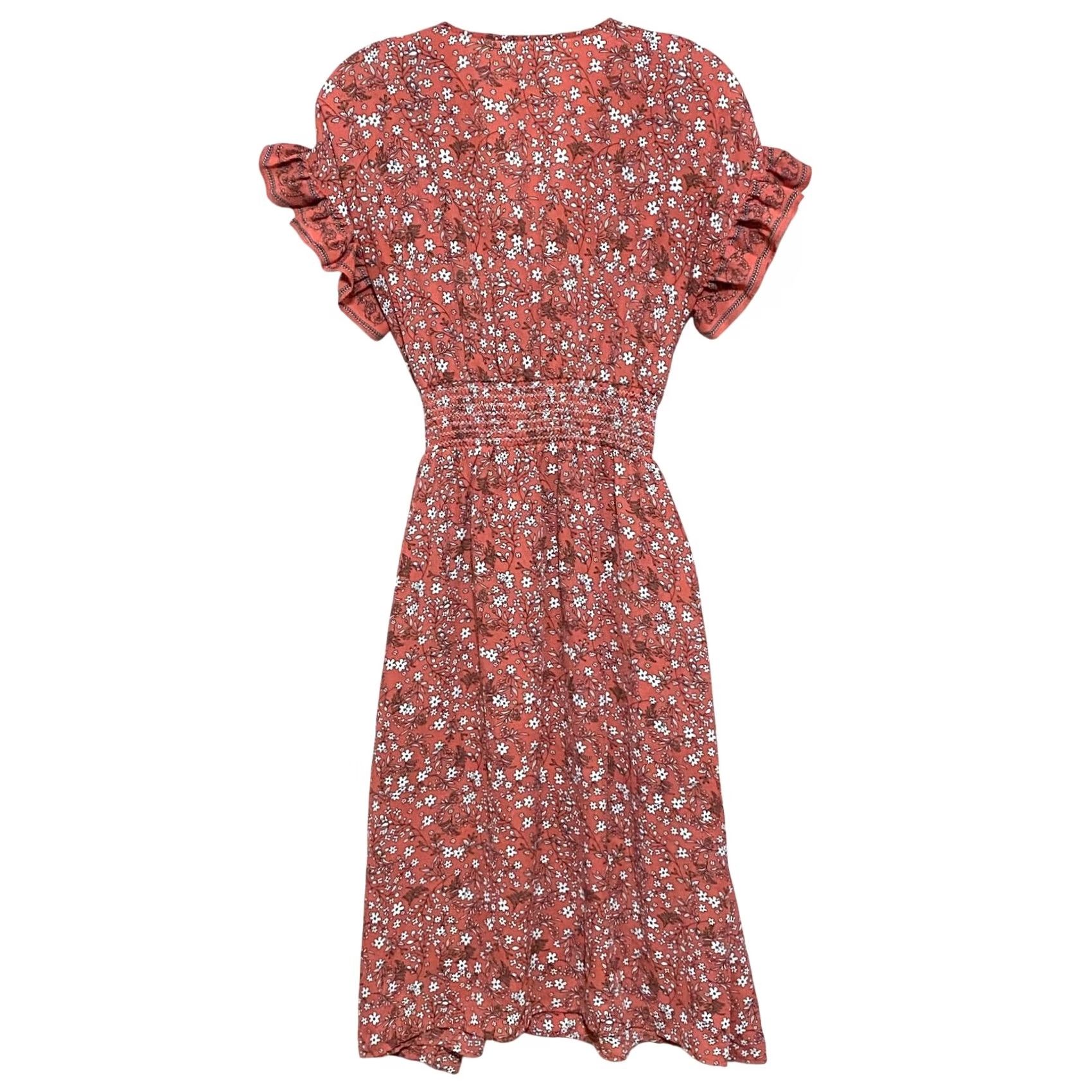 Vintage Max Studio Floral Prairie V Neck Dress S Ruffle Sleeves Belt Bow Smocked Pockets Bohemian A-Line Women Size S / US 4 / IT 40 - 2 Thumbnail