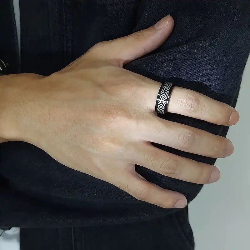 Other Ethnic Indian Symbol Engraved Black Ring Size ONE SIZE - 3 Thumbnail