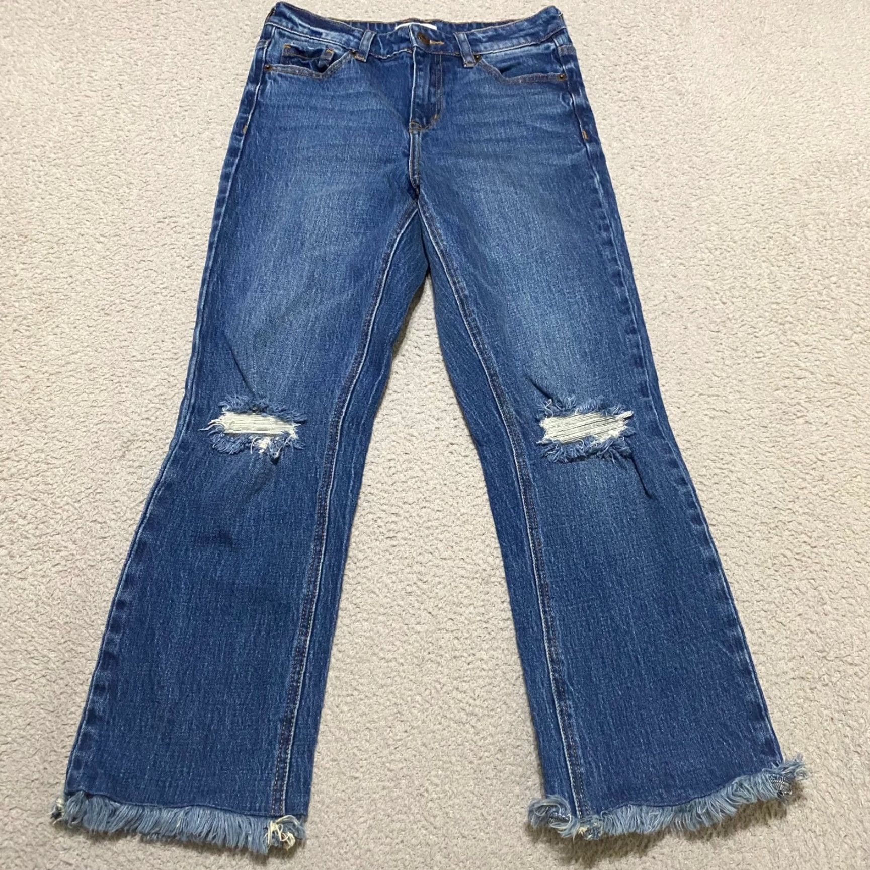 Denime OAT New York Jeans Womens Crop Blue Denim Medium Wash Distressed Raw Hem 25 in. Size 42" / US 20 - 2 Thumbnail