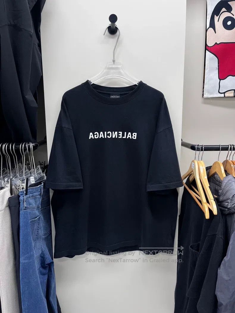 Balenciaga Reversed Print Letter Short Sleeve
