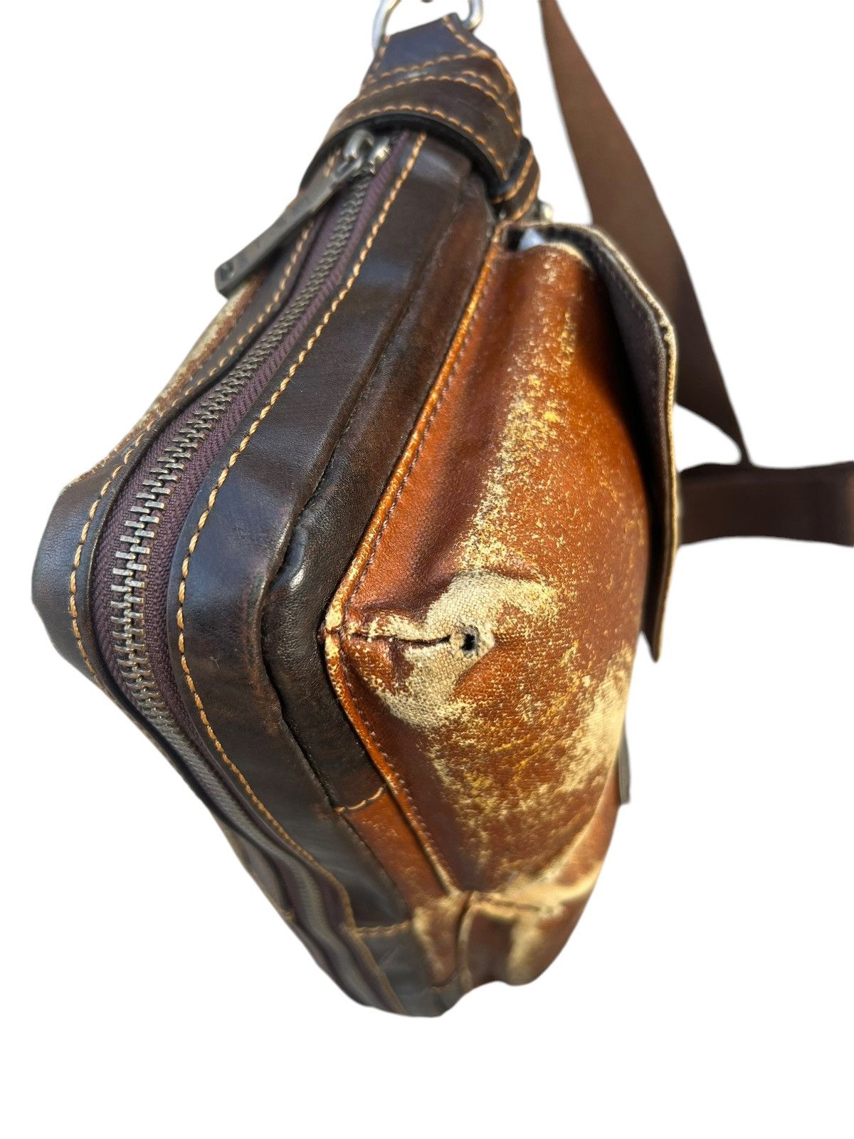 Japanese Brand Lin-ku Japan Distressed Waxed Patina Leather Cargo Bag Sling Size ONE SIZE - 15 Thumbnail