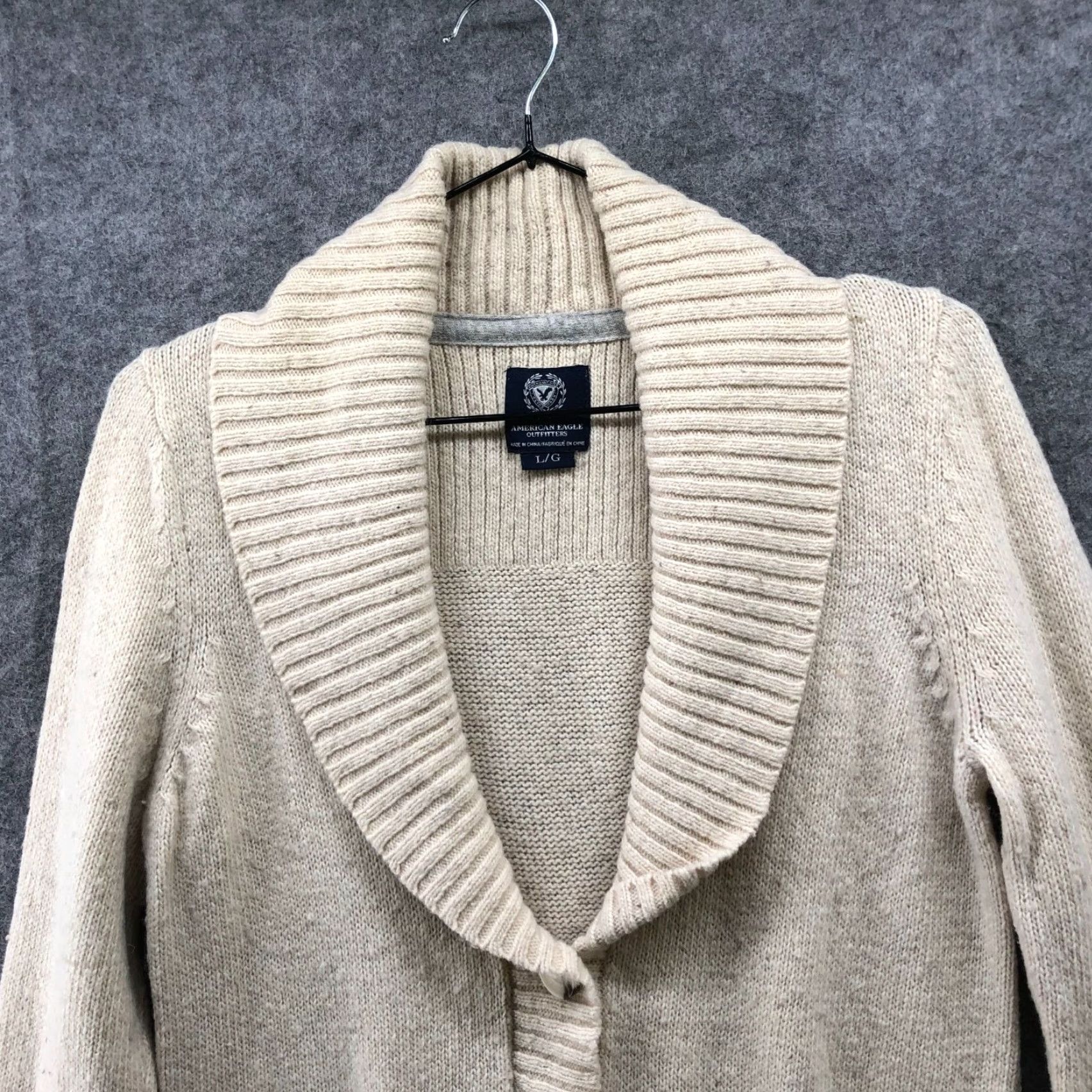 American Eagle Outfitters VINTAGE American Eagle Outfitters Wool Blend Cardigan Sweater Womens L Beige Shawl Collar Size L / US 10 / IT 46 - 3 Thumbnail