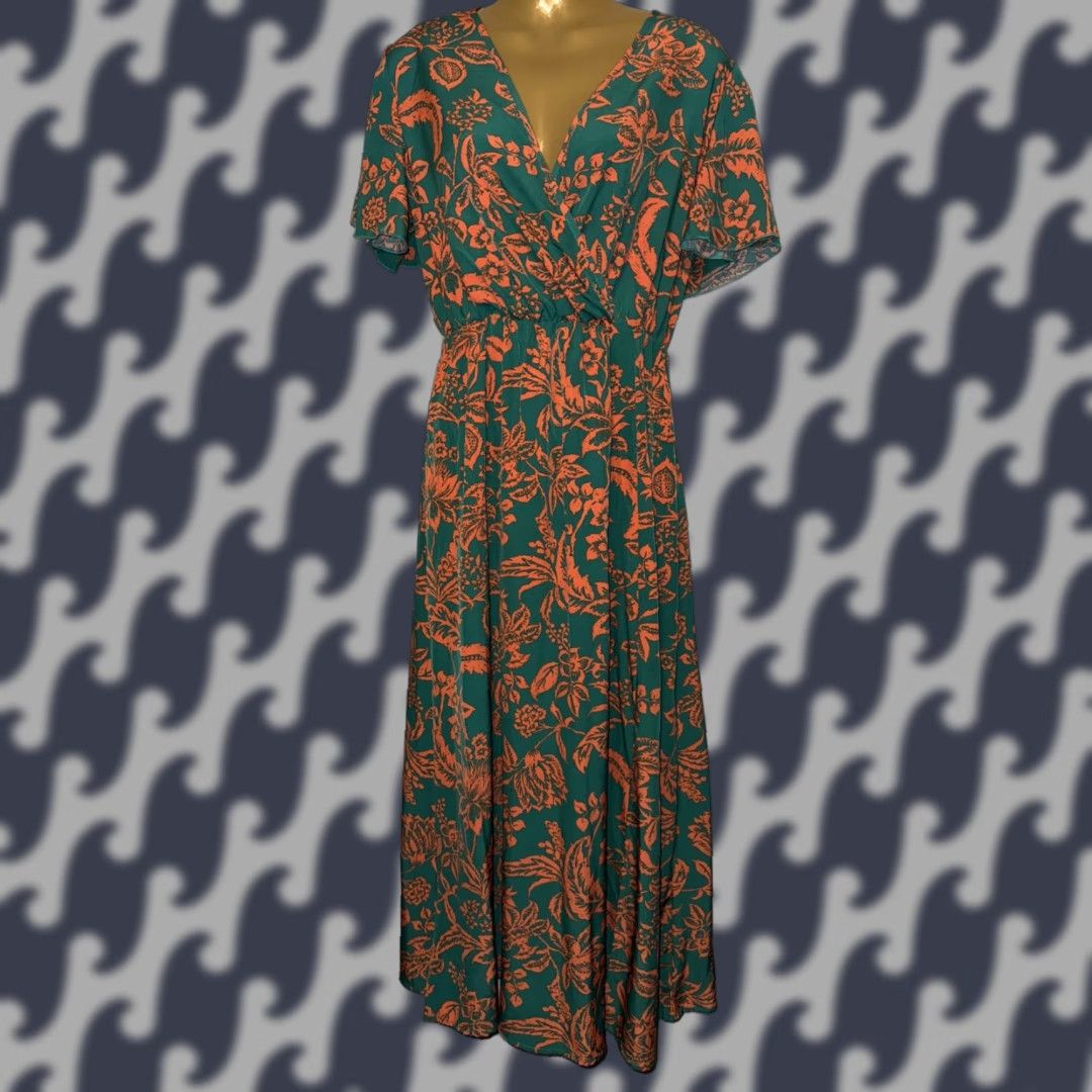 Vintage Women’s Floral Maxi Dress M Beach Green Orange Lightweight Sheer Flowy Casual Party/Cocktail Travel Size M / US 6-8 / IT 42-44 - 1 Thumbnail