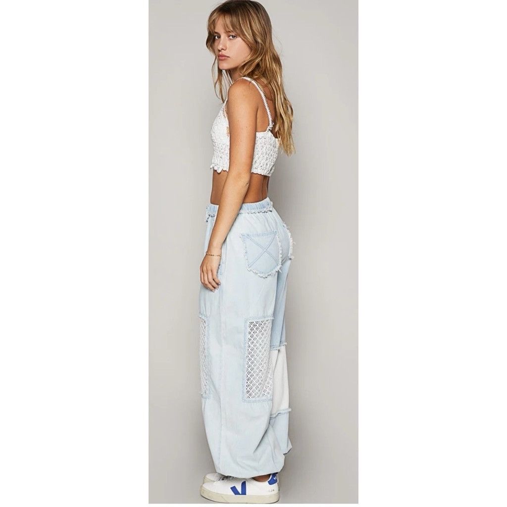 The Unbranded Brand NWOT POL Crochet Patch Chambray Jogger Pants Size S Size 30" / US 8 / IT 44 - 2 Thumbnail