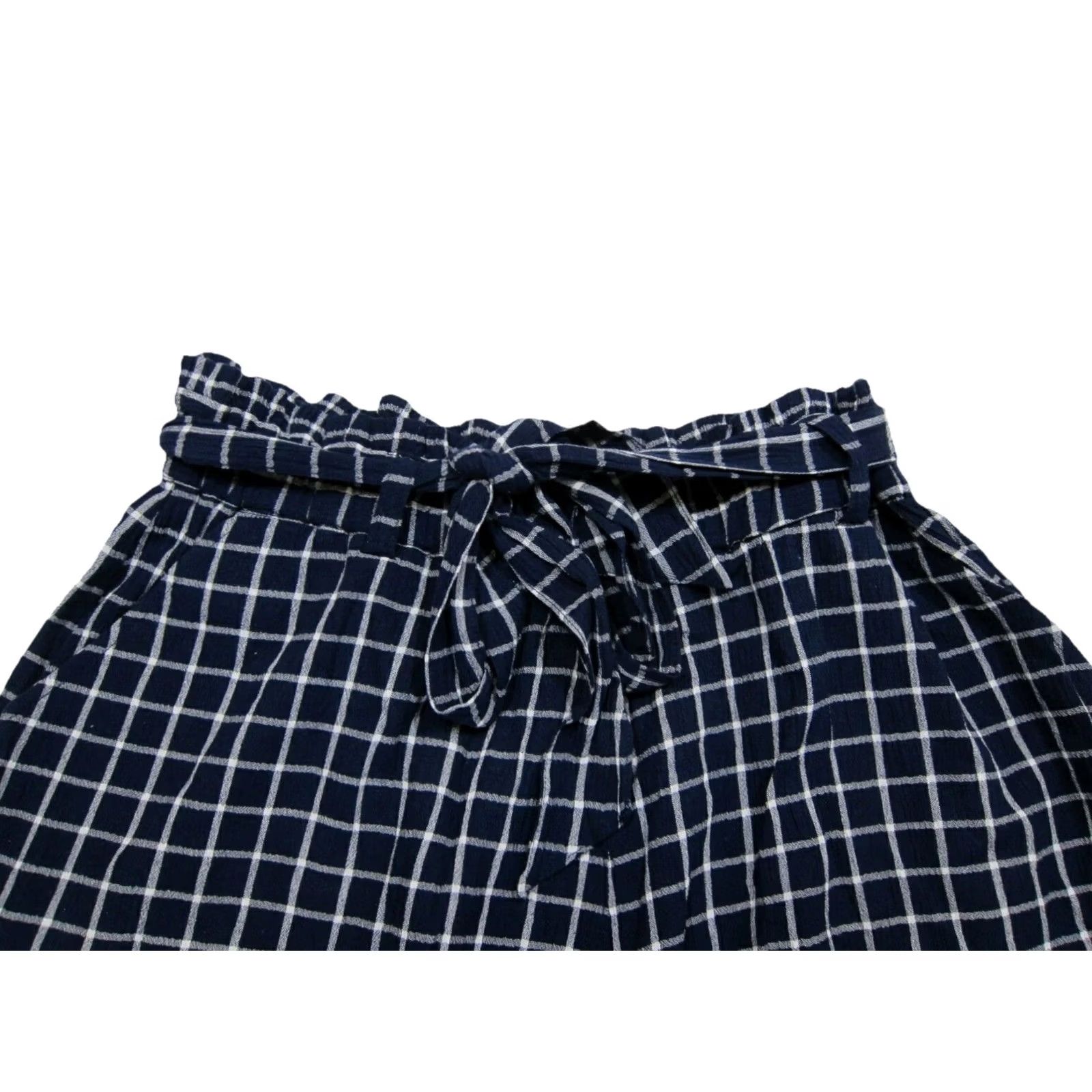 Vintage BP Rayon Blue White Plaid High Rise Waist Ruffle Tie Chino Shorts Women M Size 30" / US 8 / IT 44 - 4 Thumbnail