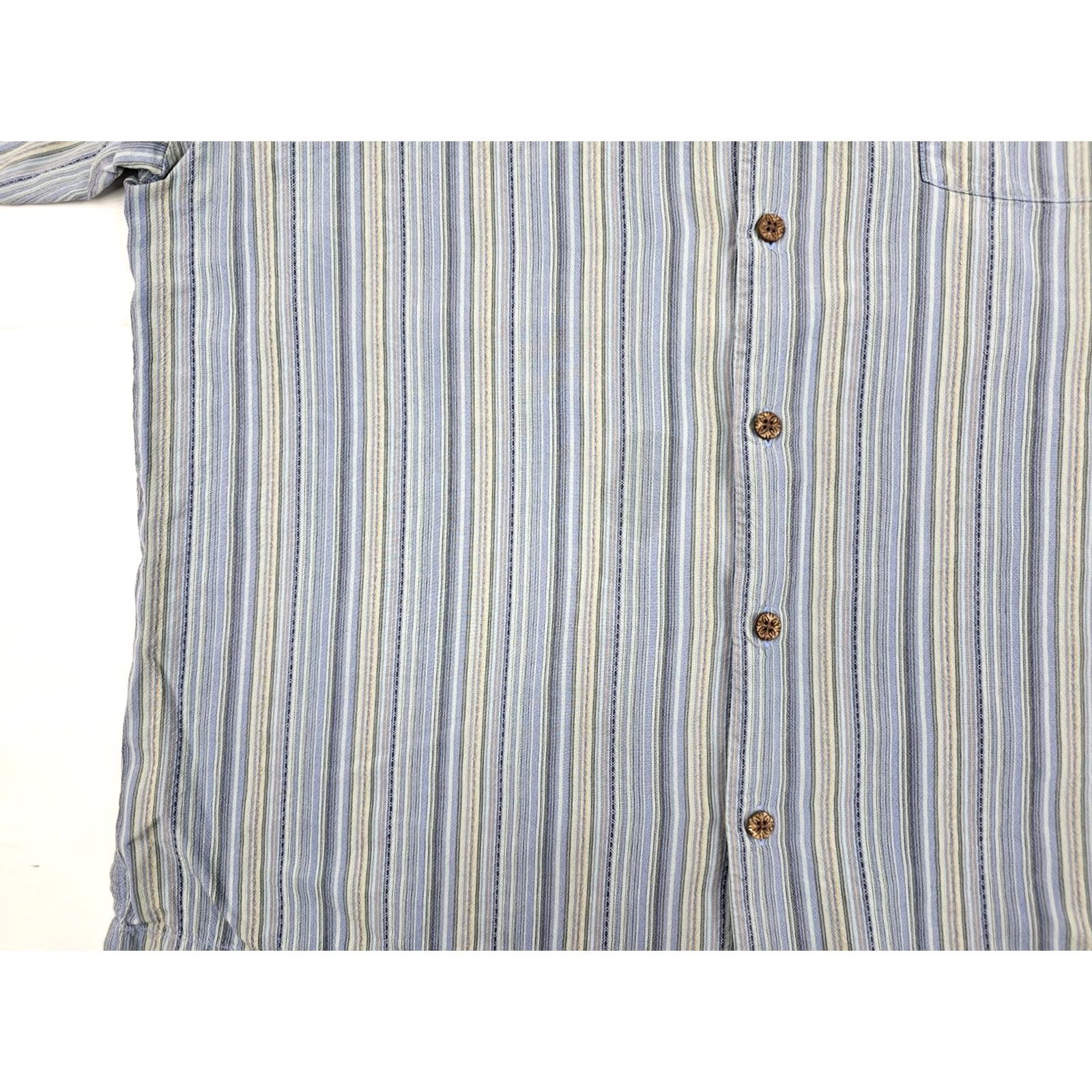 Tommy Bahama Tommy Bahama Shirt Men XL Blue Silk Short Sleeve Button Aqua & Beige Stipe 100% Size US XL / EU 56 / 4 - 2 Thumbnail