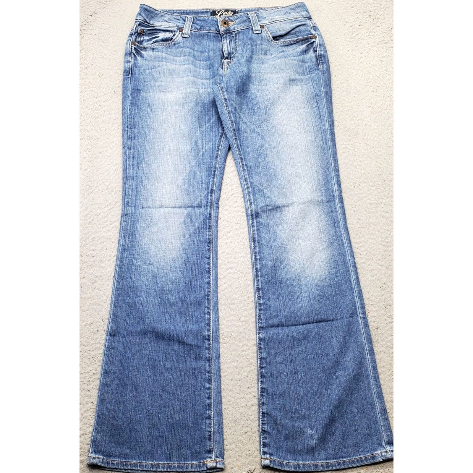 Lucky Brand Lucky Brand Jeans Womens Flared Leg Blue Denim Stretch 8/29 Short Inseam Faded Size 30" / US 8 / IT 44 - 2 Thumbnail