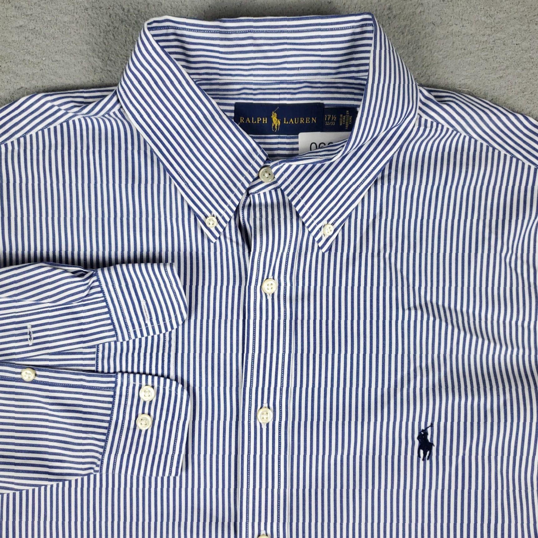 Ralph Lauren Ralph Lauren Shirt Mens Dress Button Up Long Sleeve 17.5 Blue Striped Non-Iron Pockets Coverall Classic Mens Size 46R - 2 Thumbnail