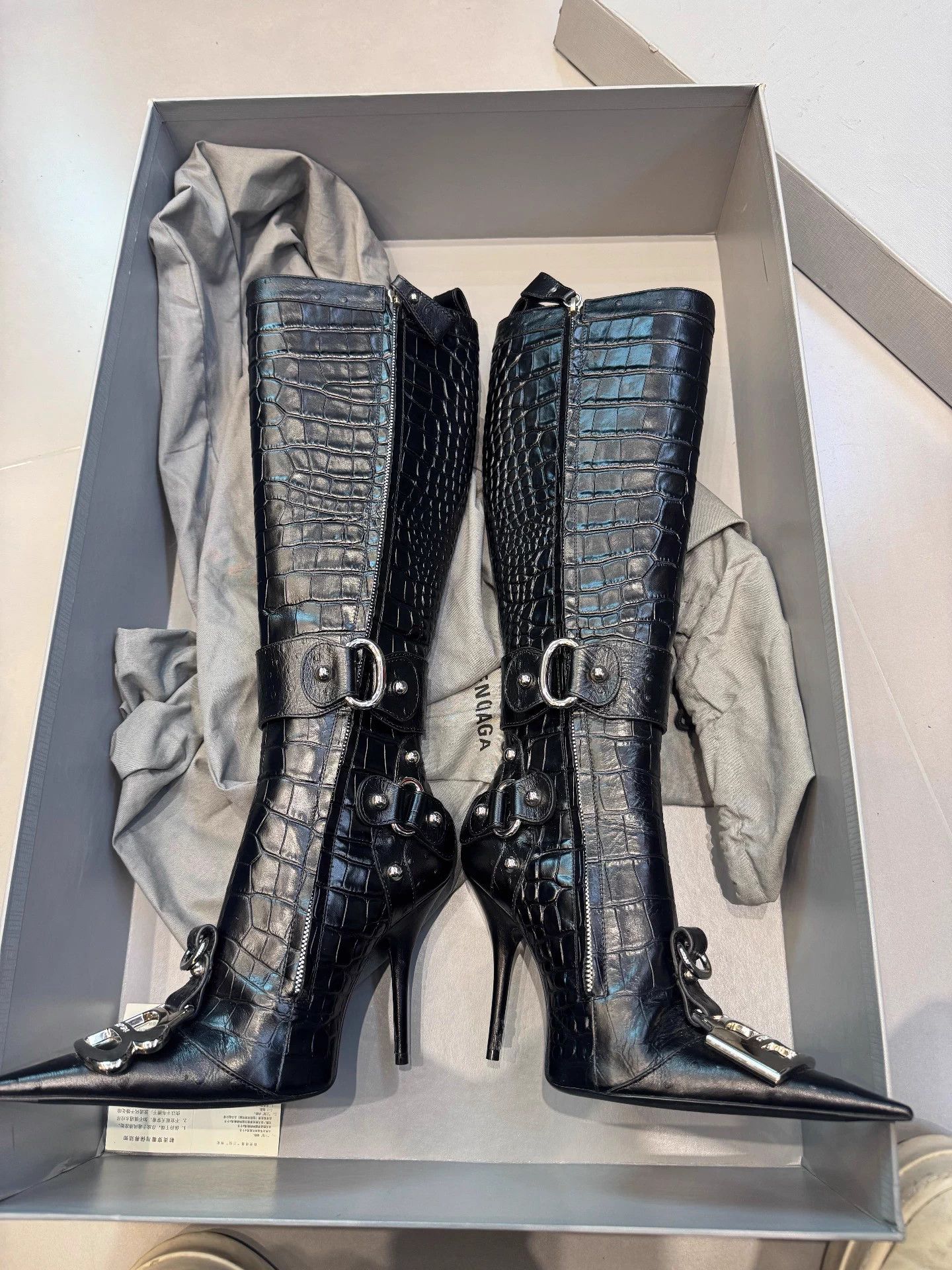 Balenciaga Balenciaga Essex Crocodile-Embossed Knee Boot Black B-Buckle Size US 5.5 / IT 35.5 - 3 Thumbnail