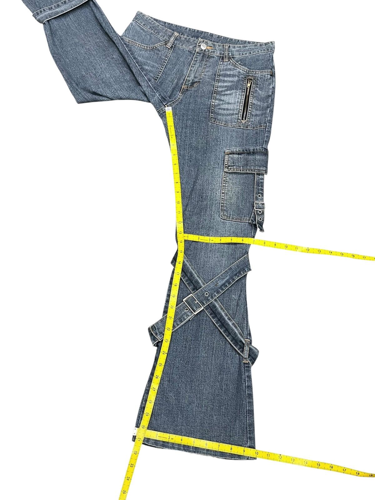 Fragment Design Vintage PLAYCHESS Japan Grunge Cross Bondage Flare Denim Size 29" - 14 Thumbnail