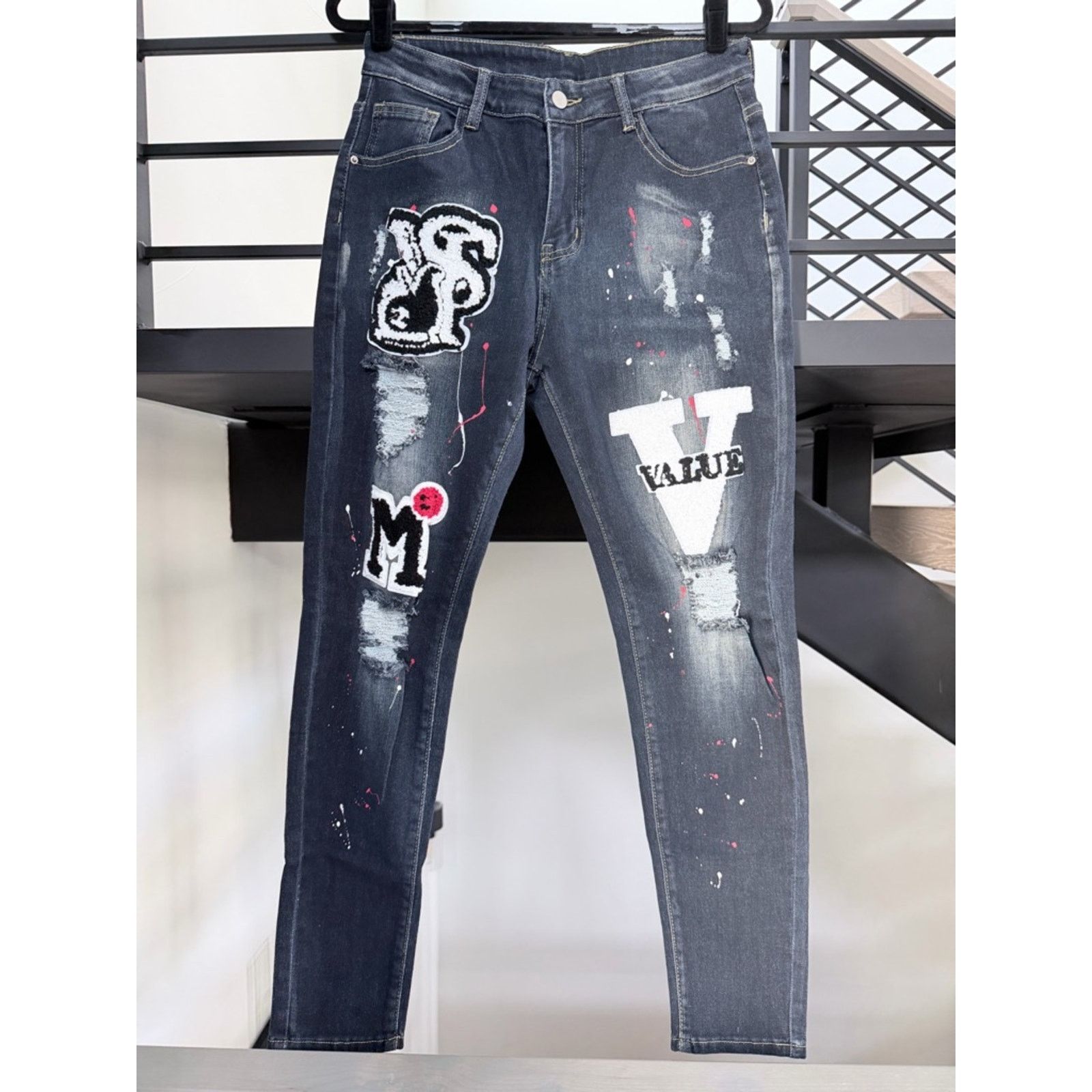 Other Men's Distressed Navy Skinny Patchwork Jeans size 30 Size US 30 / EU 46 - 4 Thumbnail