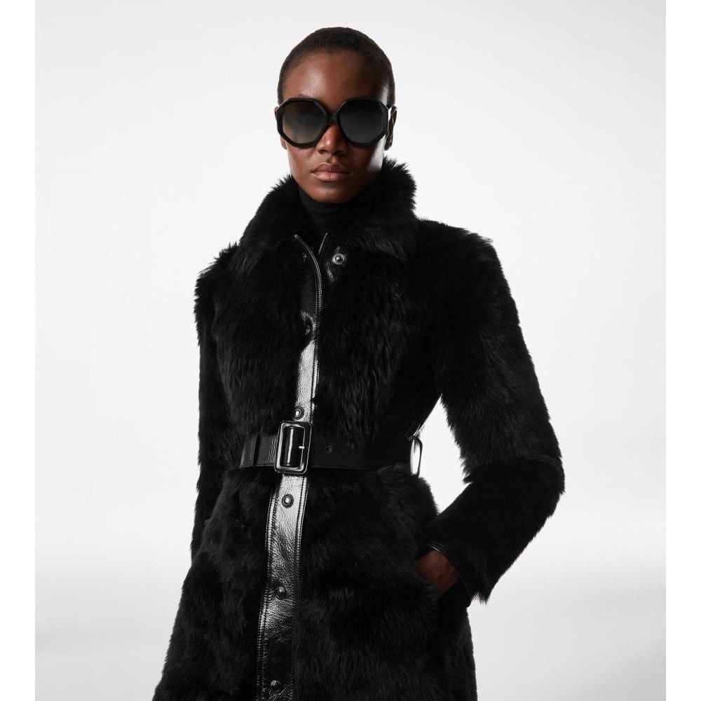 Tom Ford o1loc1c0226 CPF711 Shearling Belted Coat in Black Size XS / US 0-2 / IT 36-38 - 2 Thumbnail