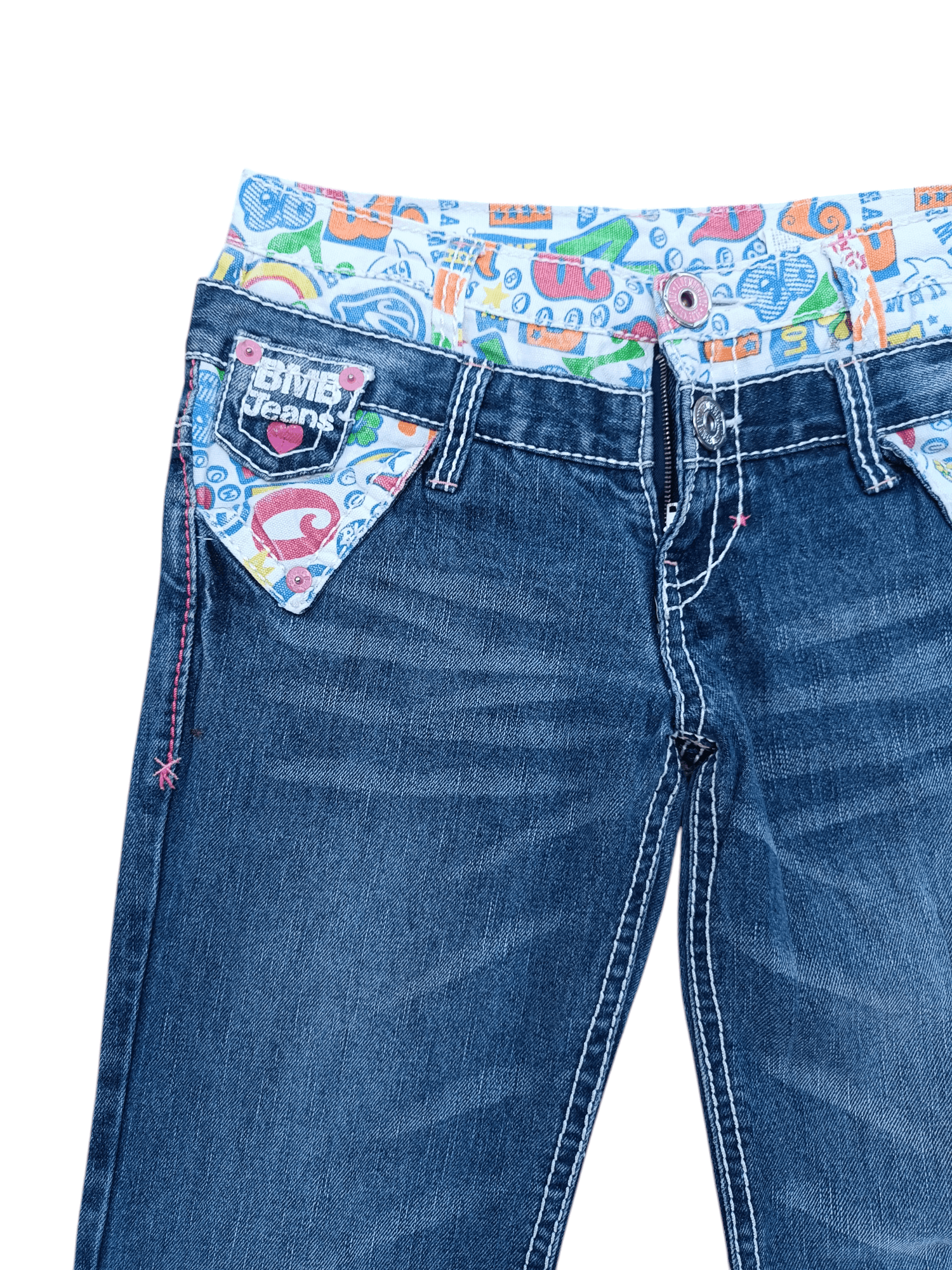 Designer VTG🔥BLUE MOON BLUE Double Waist Big Logo Paint Design Denim Size US 34 / EU 50 - 11 Thumbnail
