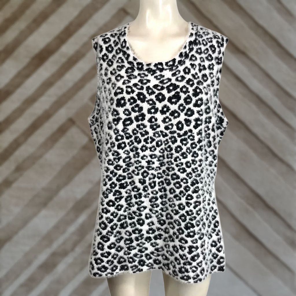 Vintage ODDy Women's 3XL Sleeveless Leopard Print Fuzzy Tank Top Size XXL / US 16-18 / IT 52-54 - 1 Thumbnail