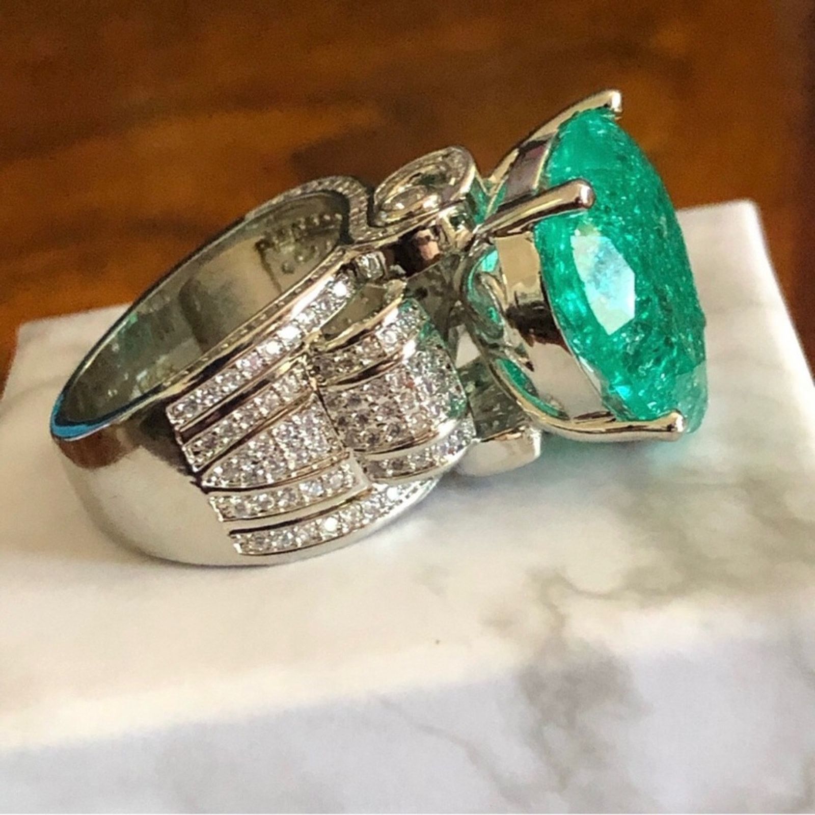 Other Ladies paraiba tourmaline emerald heart stone 925 ring 6 NIB Size ONE SIZE - 10 Thumbnail