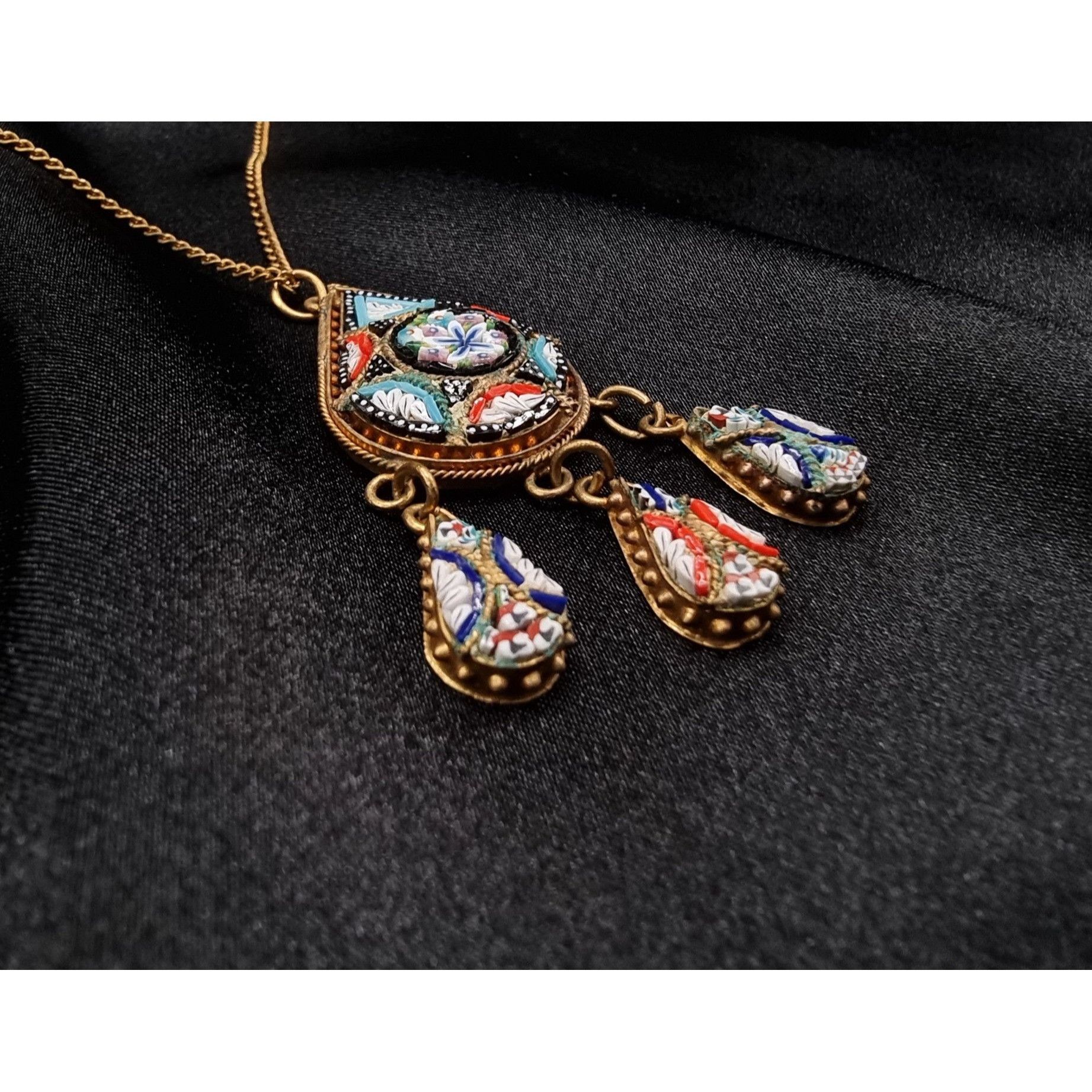 Vintage Vintage Italian Gold-Tone Mosaic Pendant Necklace With Dangl Size ONE SIZE - 4 Thumbnail